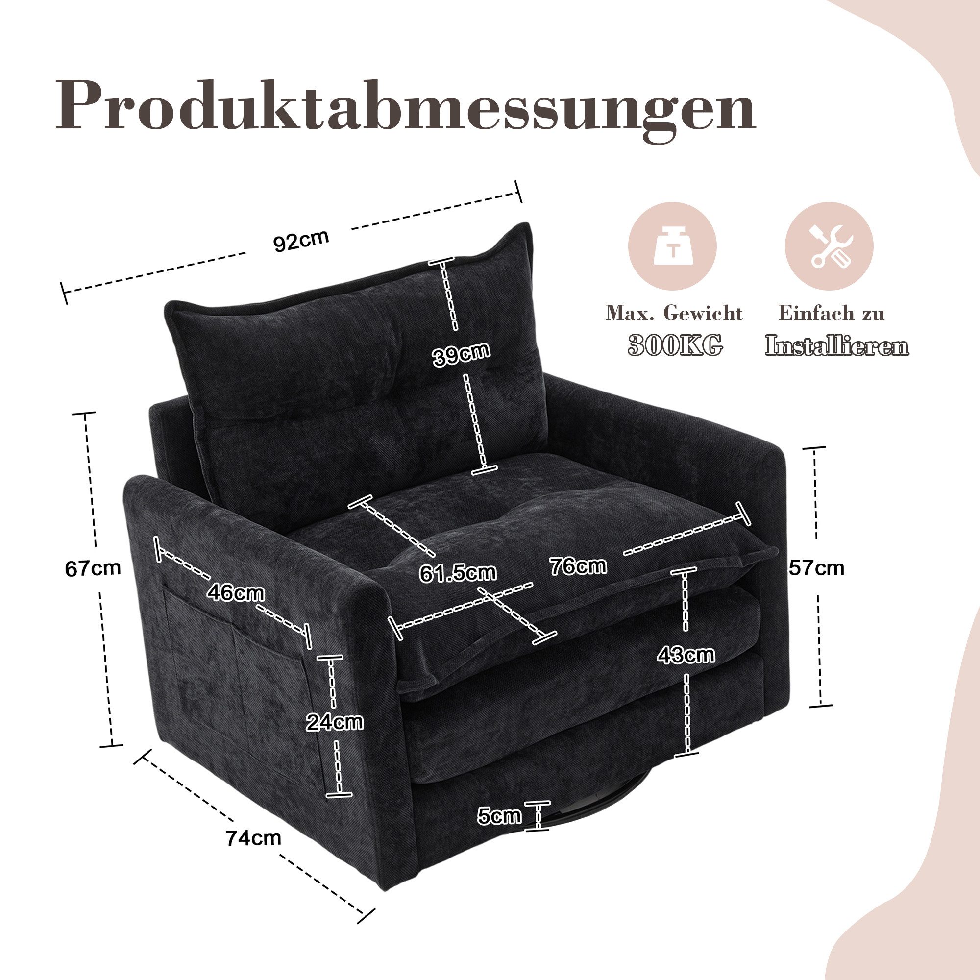 Celya Drehsessel 360° drehbarer Loungesessel mit günstig online kaufen