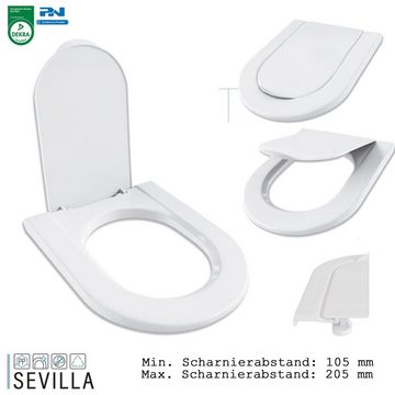 Sanit-Plast WC-Sitz SEVILLA WC BRILLE WC SITZ KLOBRILLE KLO DECKEL Antibakteriell Weiß (DEKRA zertifiziert, Form: Oval), Scharnierabstand: min 105 mm, max 205 mm