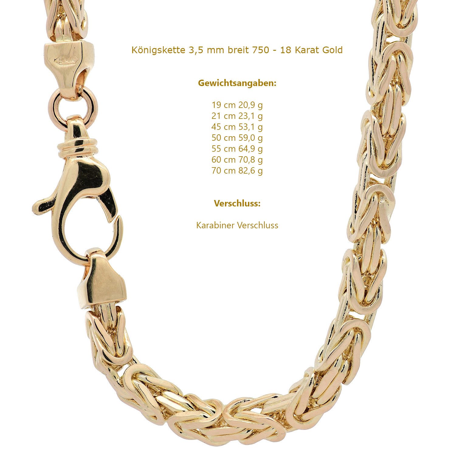 HOPLO Königskette Königskette Armkette Länge 19 cm - Breite 3,5 mm - 750-18 Karat Gold, Made in Germany – Bild 2 von 5