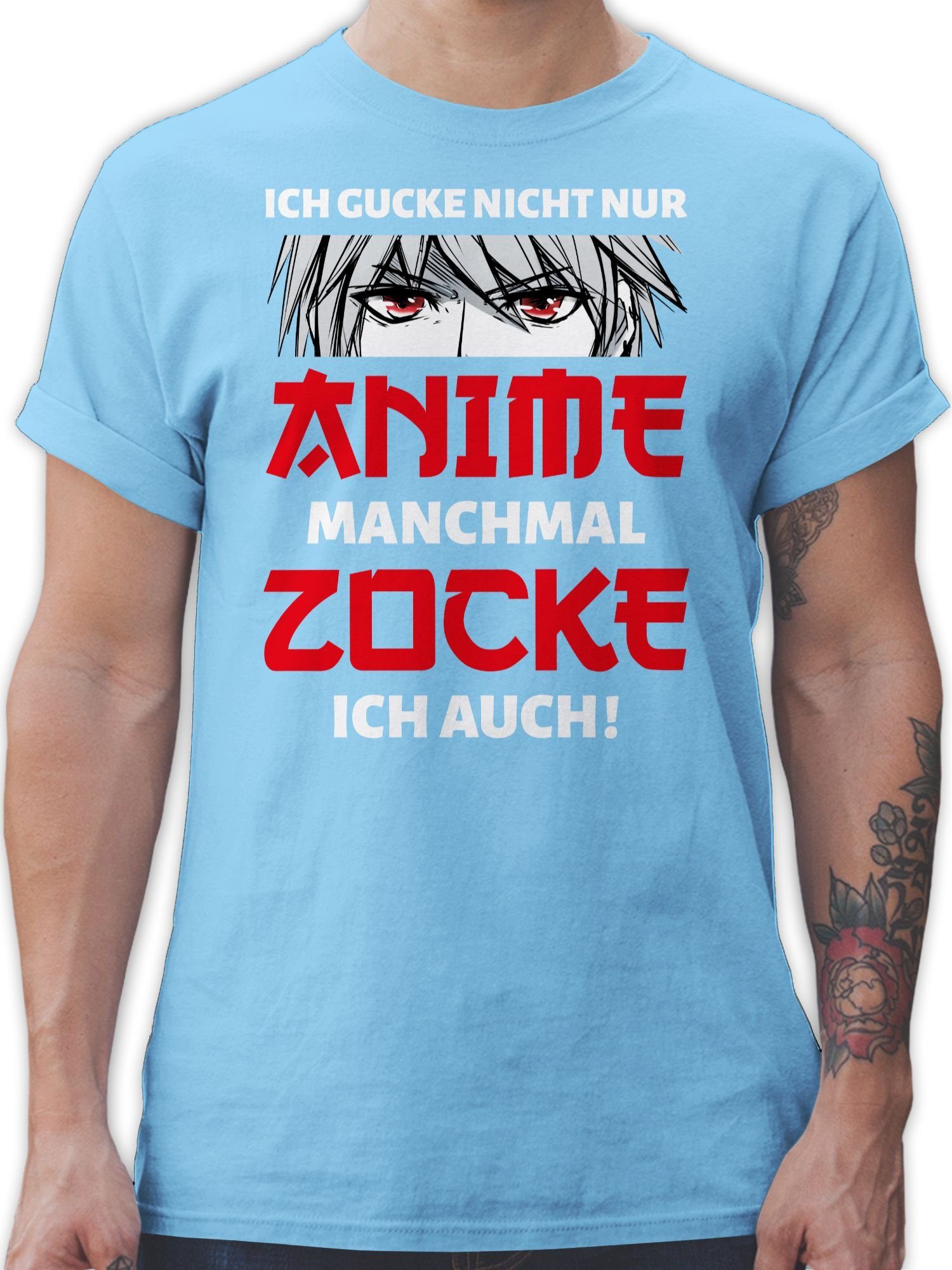 Shirtracer T-Shirt Ich gucke nicht nur Anime manchmal zocke ich auch Junge Anime Geschenke 03 Hellblau