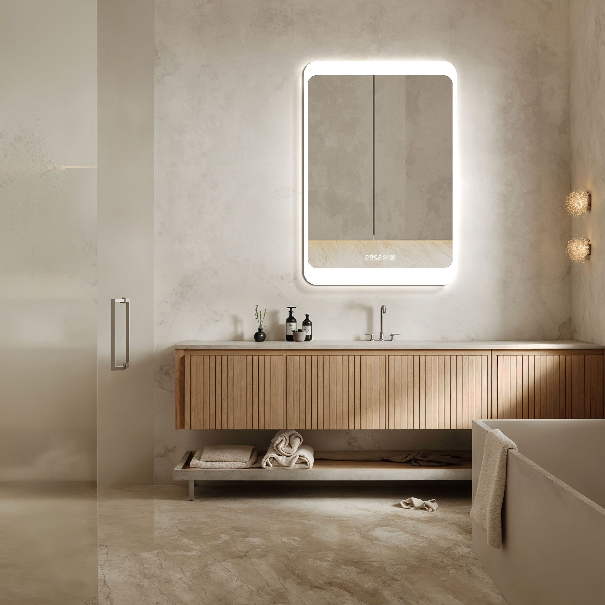 HOKO Badspiegel LED Antibeschlag Wandspiegel 50x70/60x80cm+Digital Uhr+LED günstig online kaufen