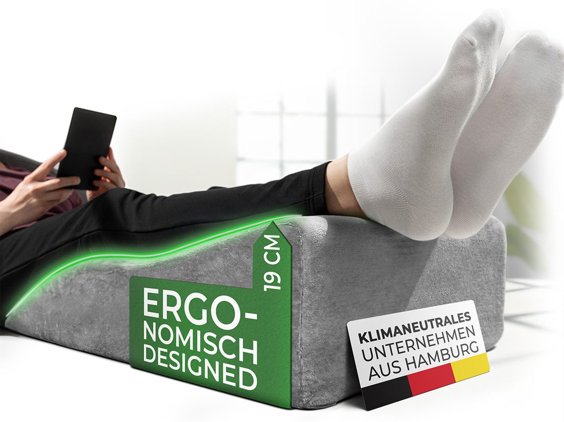 Well B4 Venenkissen zum Beine hochlagern - Beinhochlagerungskissen Beinauflage Keilkissen, Stützkissen für Beine & Knie ideal als Lymphkissen und Venenkeil, in 3 Größen