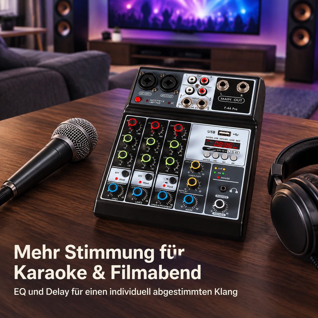 nsihing Mischpult Kompaktes Mischpult mit 5 Eingangskanäle, Analogmixer DJ Mixer, USB/Audio Interface – Bild 4 von 5