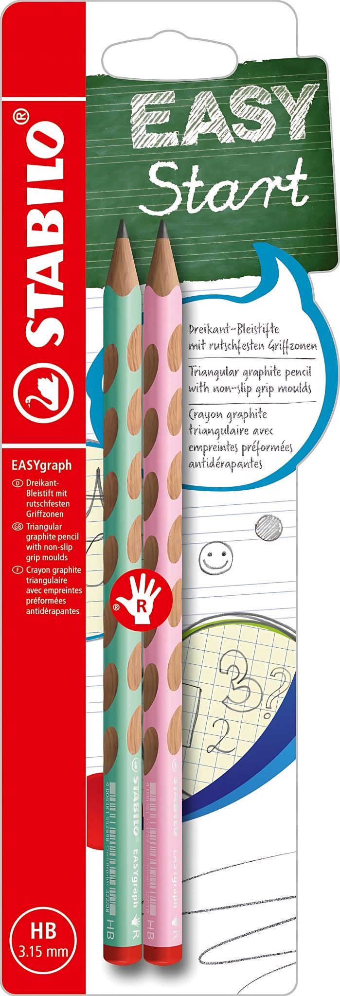 STABILO Bleistift STABILO EASYgraph R Pastel HB 2er Blister pastellgrün pastellrosa