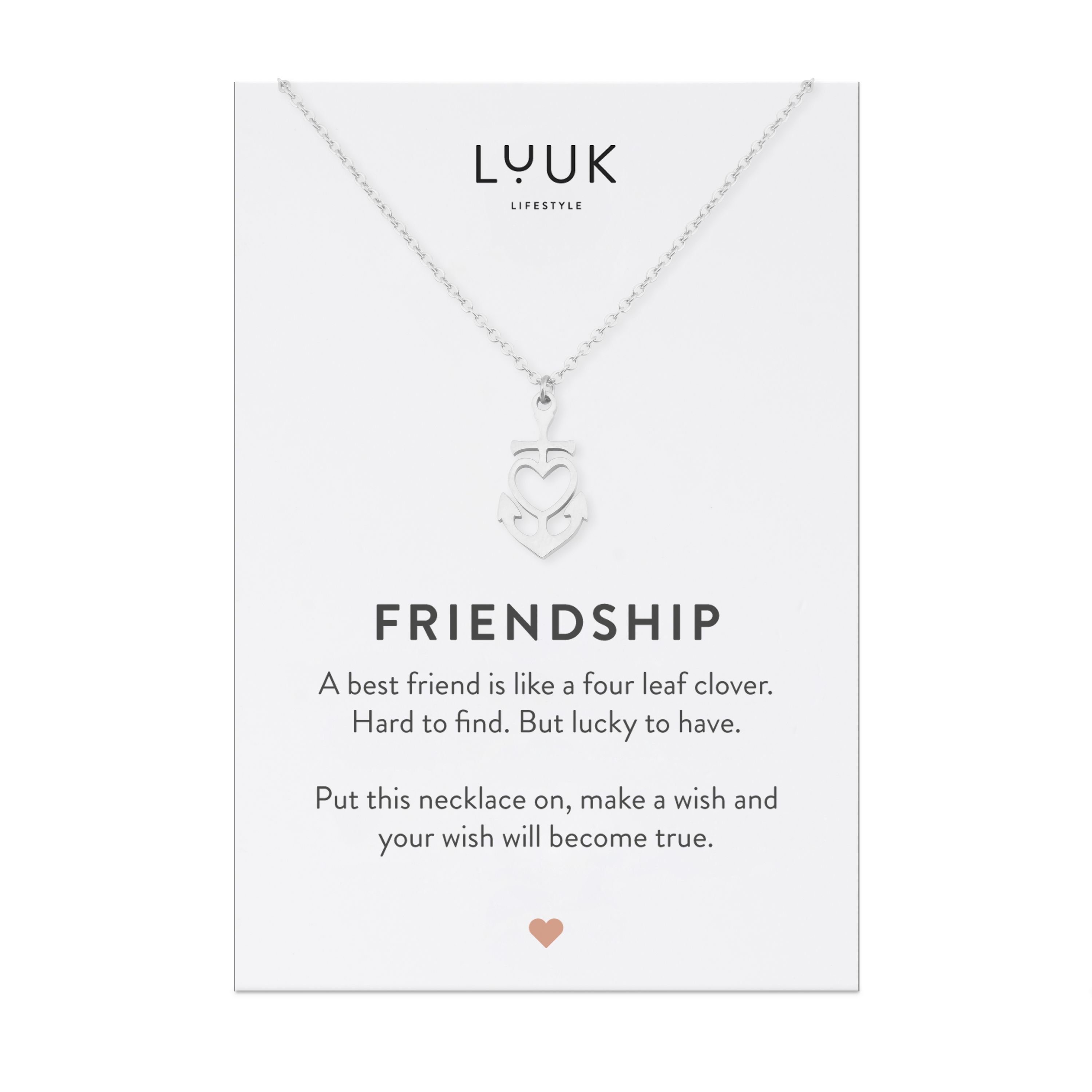 LUUK LIFESTYLE Freundschaftskette Herz-Anker, Herz und Anker Motiv, Freundschaftsgeschenk, Glücksbringer