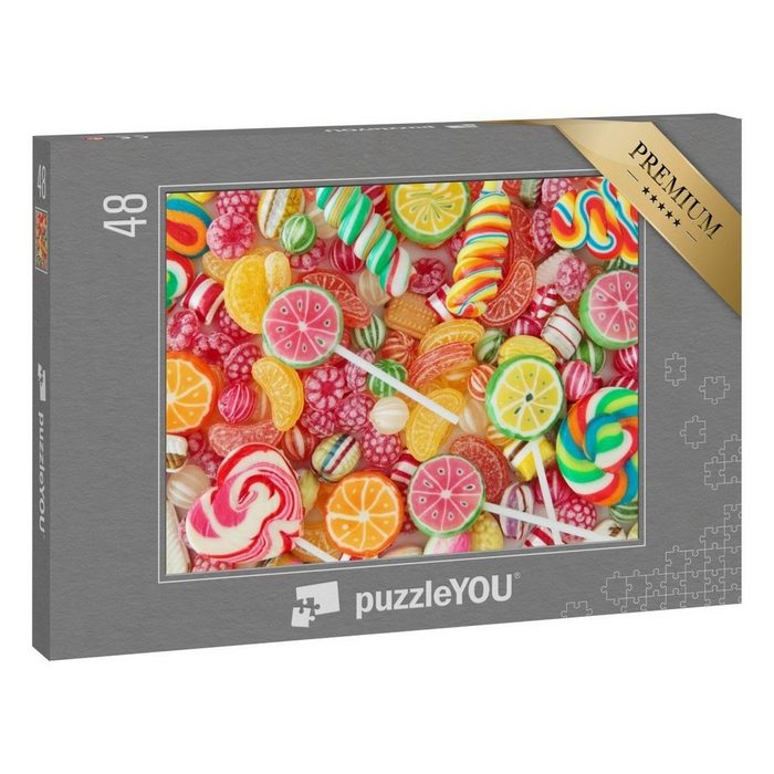 puzzleYOU Puzzle Bunt gemischte Fruchtbonbons und Lollis 48 Puzzleteile puzzleYOU-Kollektionen Süßigkeiten