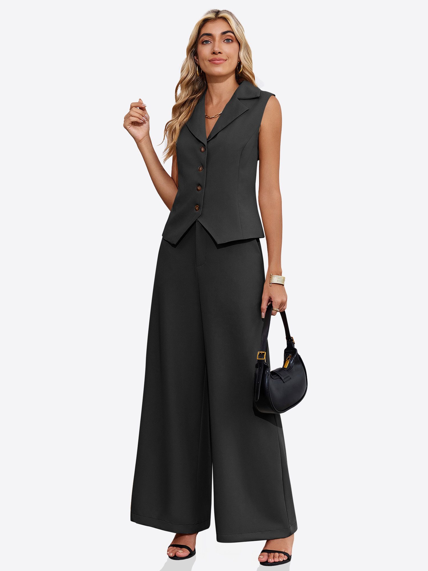 Imily Bela Hosenanzug Damen Sommer Hosenanzug im 2-teiligen Set (Set, 2-tlg., Anzugweste + Weite Hose) mit Kordelzügen