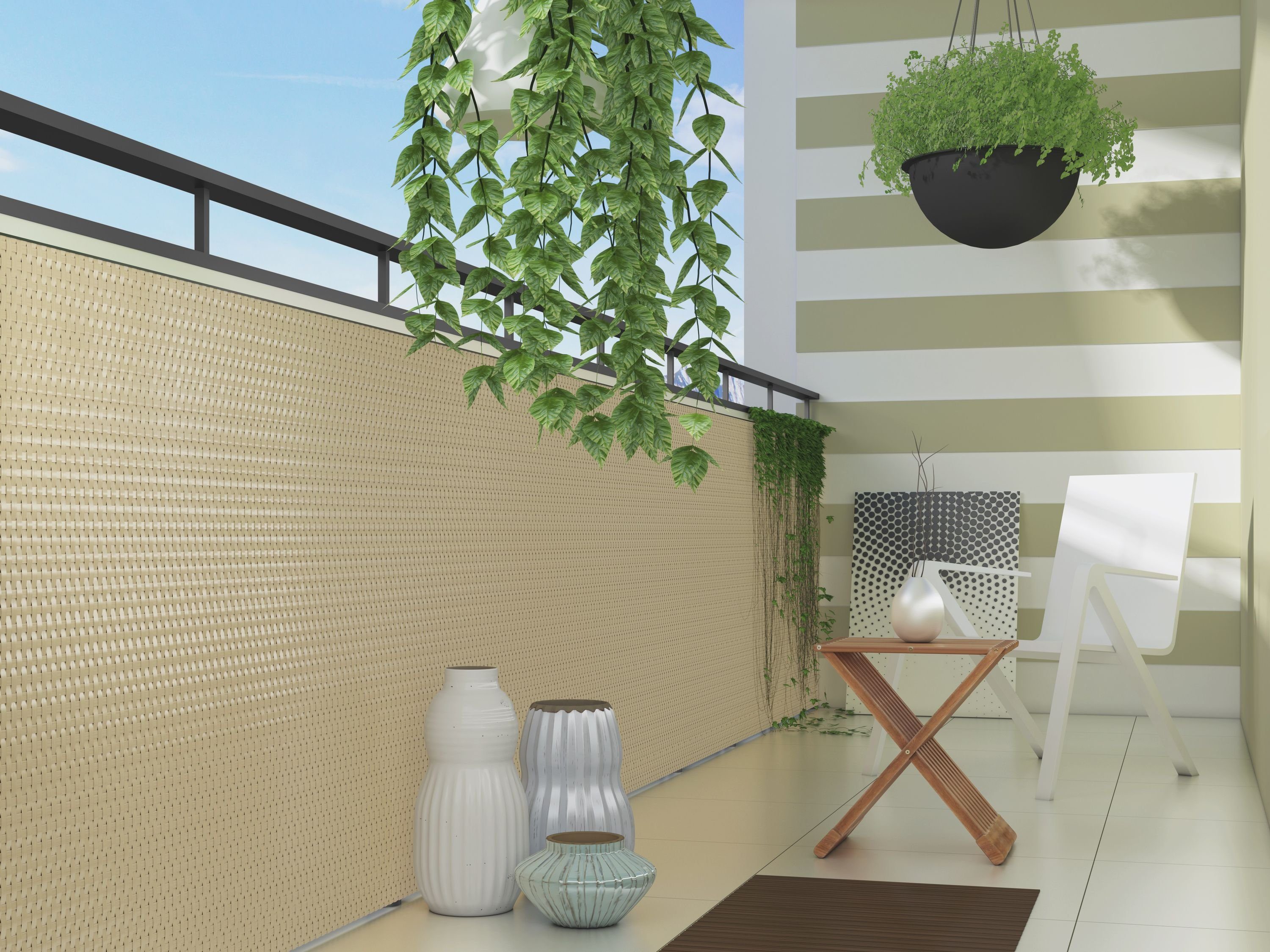 dynamic24 Balkonsichtschutz Polyrattan PVC Sichtschutzmatte 300x100