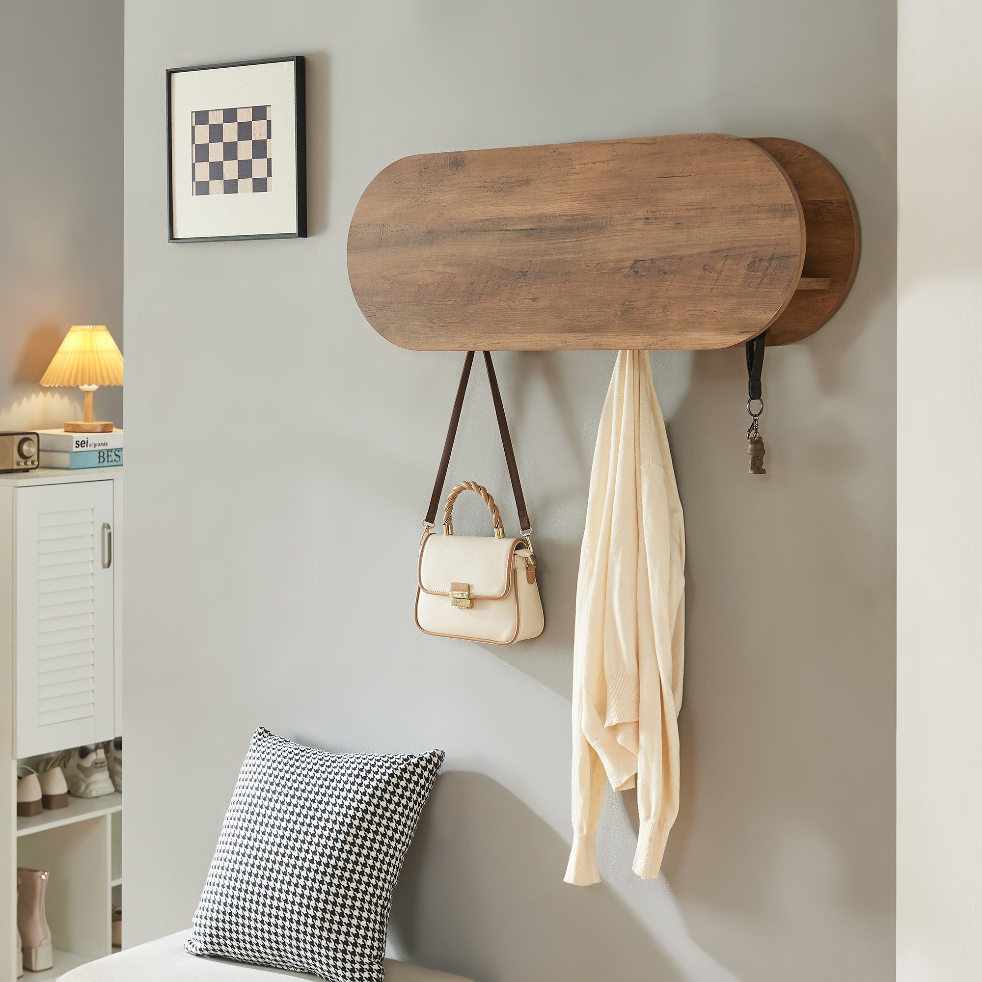 en.casa Wandgarderobe, »Vilkön« mit Ablagefach 6 Haken 80x16x30 cm Walnusso günstig online kaufen