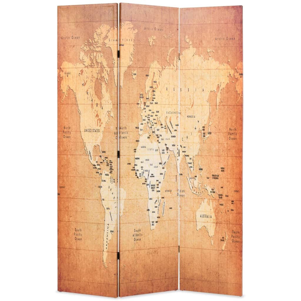 vidaXL Raumteiler Raumteiler klappbar 120 x 170 cm Weltkarte Gelb, 1-tlg.