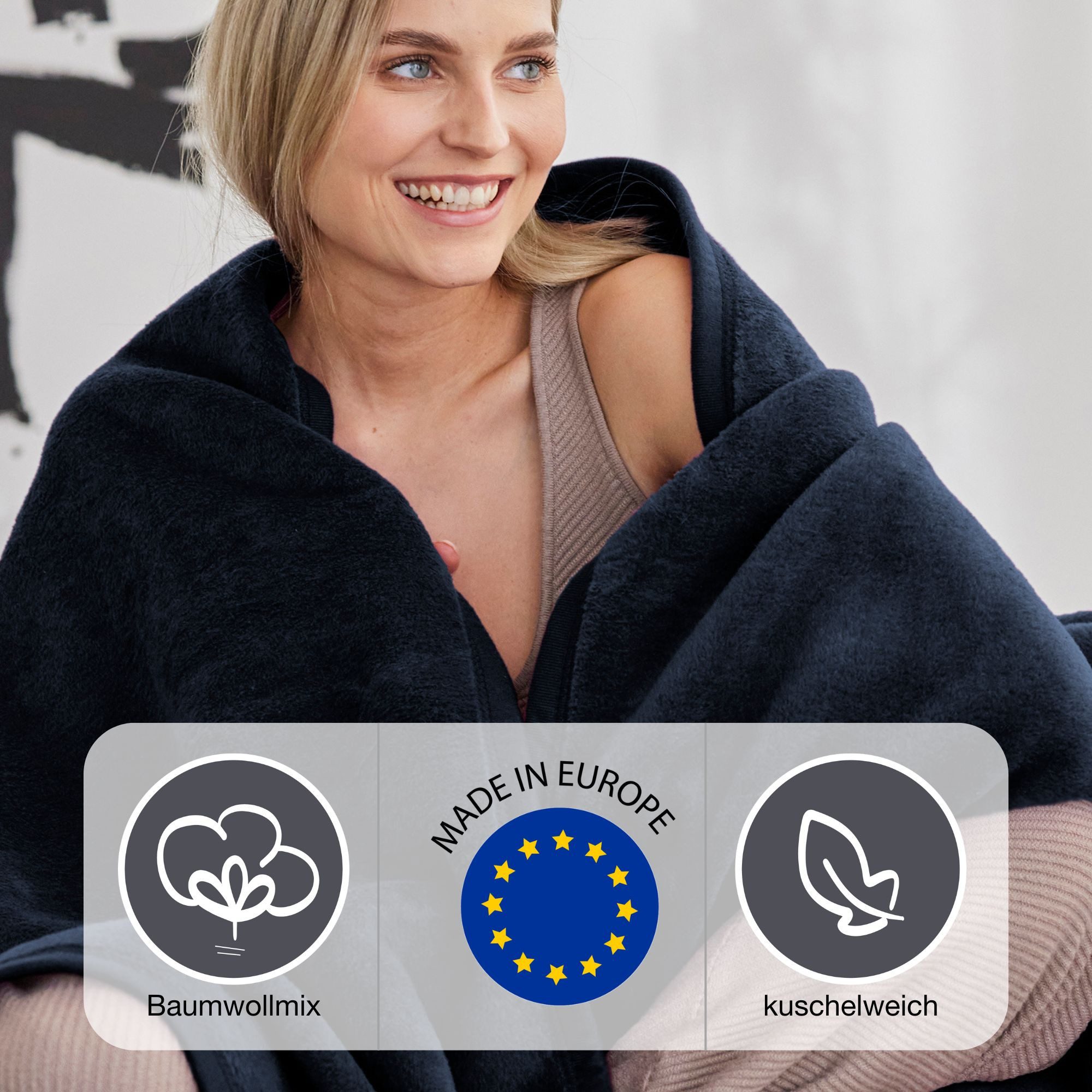 Wohndecke Luxus, IBENA, verschiedene Größen, uni, Kuscheldecke, Premium, made in Europe!