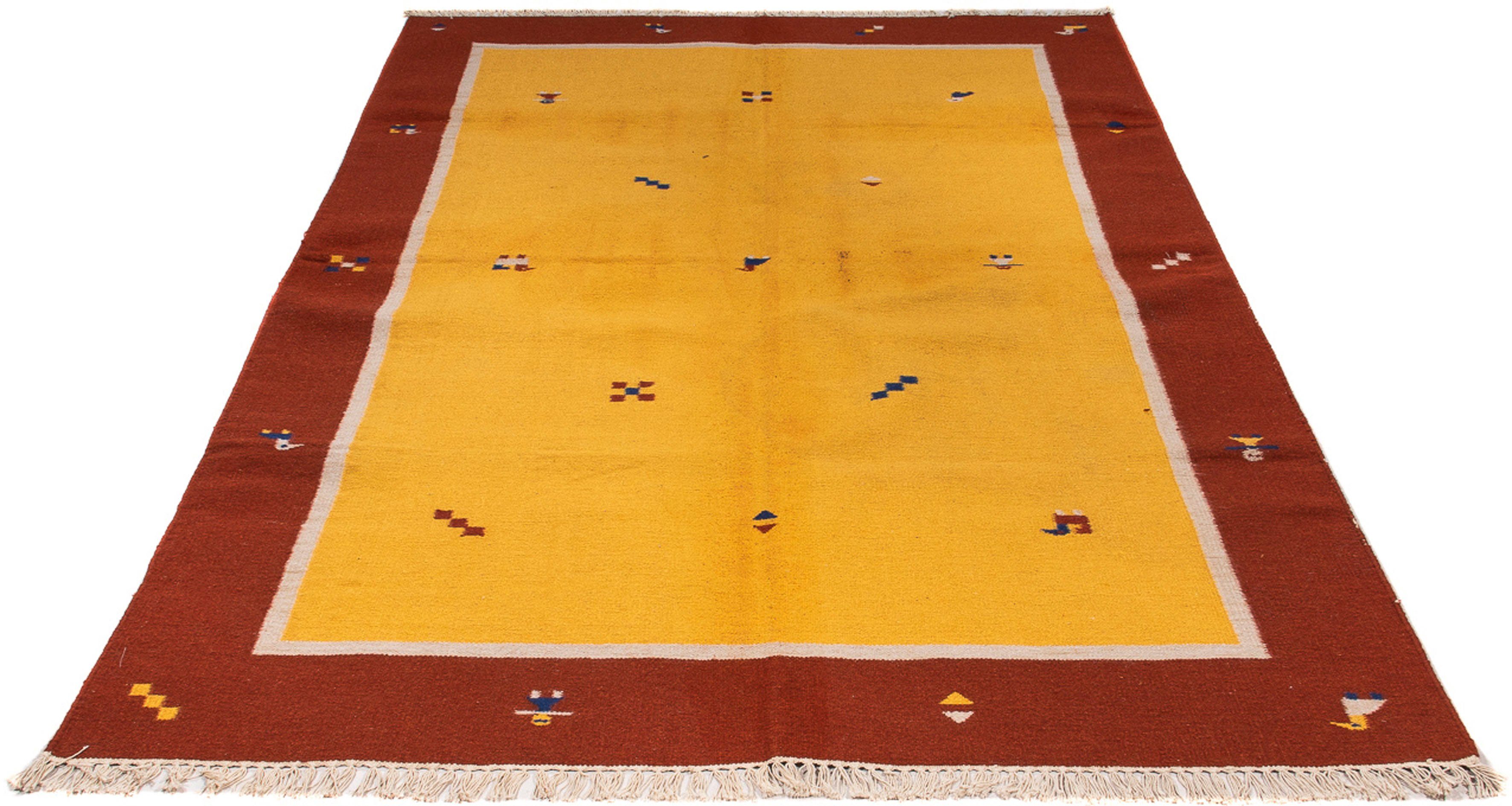 Wollteppich Kelim - Trendy - 240 x 170 cm - gold, morgenland, rechteckig, Höhe: 4 mm, Wohnzimmer, Einzelstück | Kurzflor-Teppiche