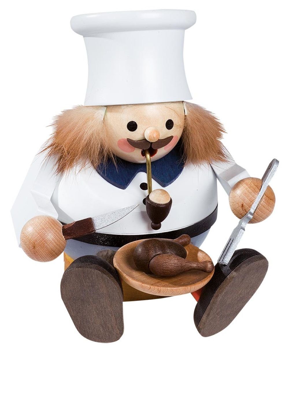 Richard Glaesser Räuchermännchen Rauchmann Koch sitzend, Höhe 14 cm, Handwerkskunst original Erzgebirge