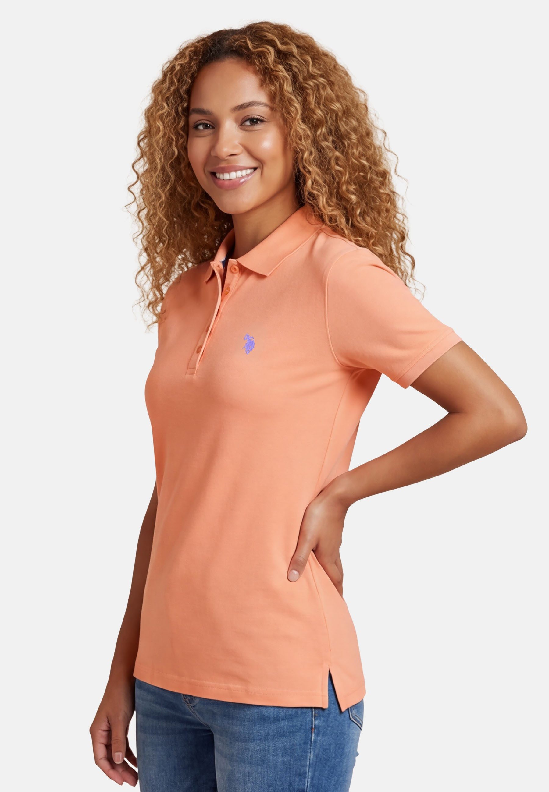 U.S. Polo Assn. Poloshirt USSiirena – Damen Classic Fit kurzarm mit Logo-Stickerei Mit Flachstrick-Kragen, Knopfleiste und elastischer Baumwollmischung