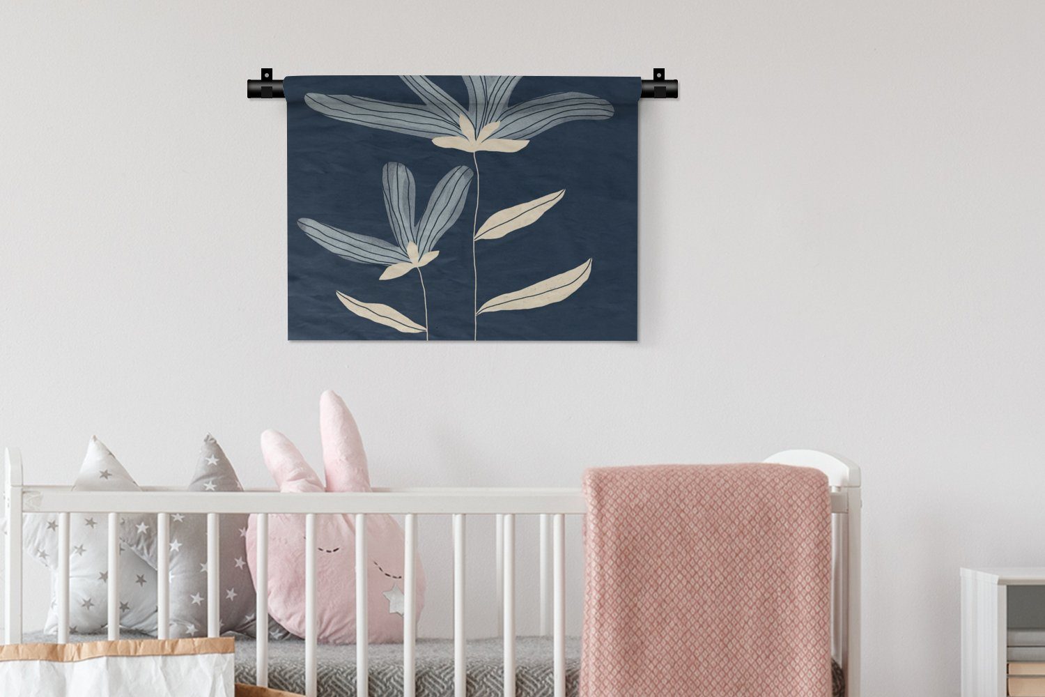 Wohnzimmer, Schlafzimmer, Pflanzen Blau - Wanddekoobjekt - - Wanddeko für Kinderzimmer Natur, Wandbehang, Kleid, MuchoWow Blumen