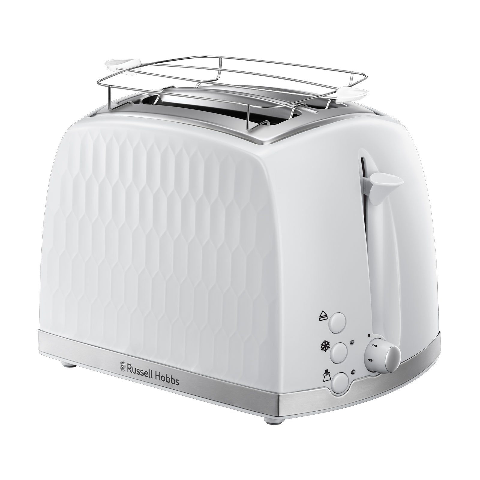 RUSSELL HOBBS Toaster 26060-56 Honeycomb, 2 kurze Schlitze, für 2 Scheiben, 850  W, Brötchenaufsatz, Auftaufunktion, Aufwärmfunktion, Hebefunktion - Für die  sichere Entnahme der Brotscheiben
