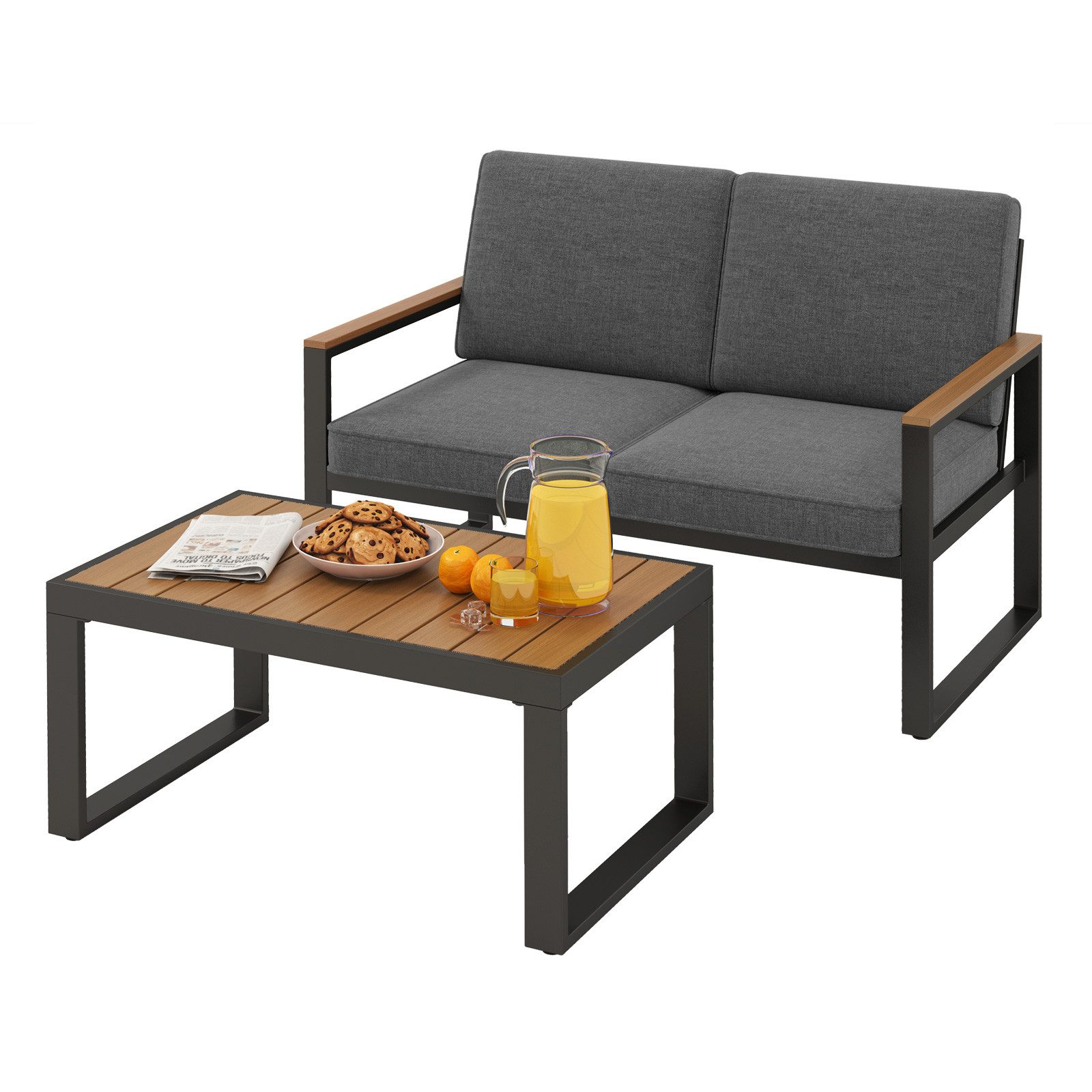COSTWAY Balkonset, (2-tlg), Gartenmöbel Set mit Kissen, Aluminiumrahmen