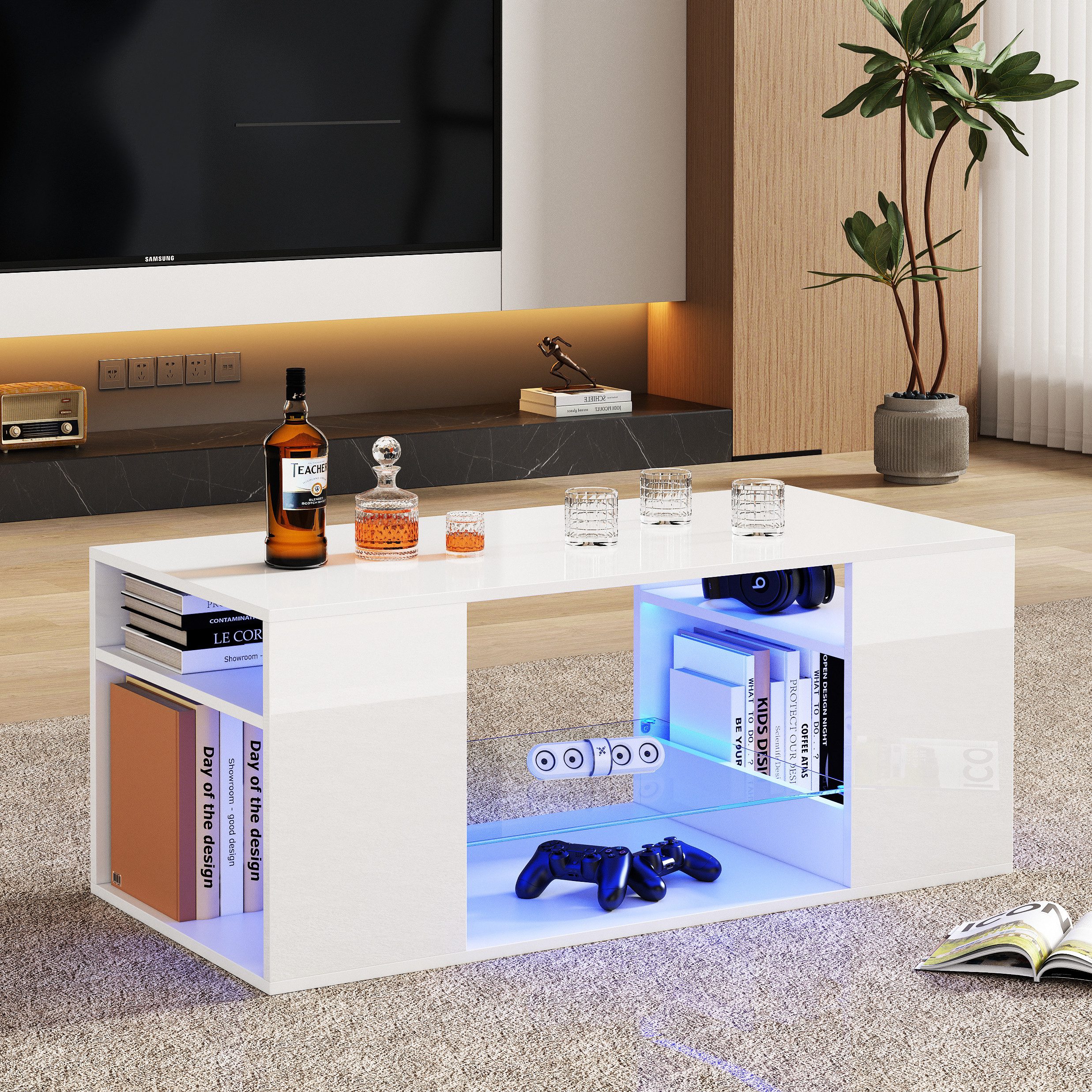 Merax Couchtisch Couchtisch Hochglanz mit LED-Beleuchtung günstig online kaufen