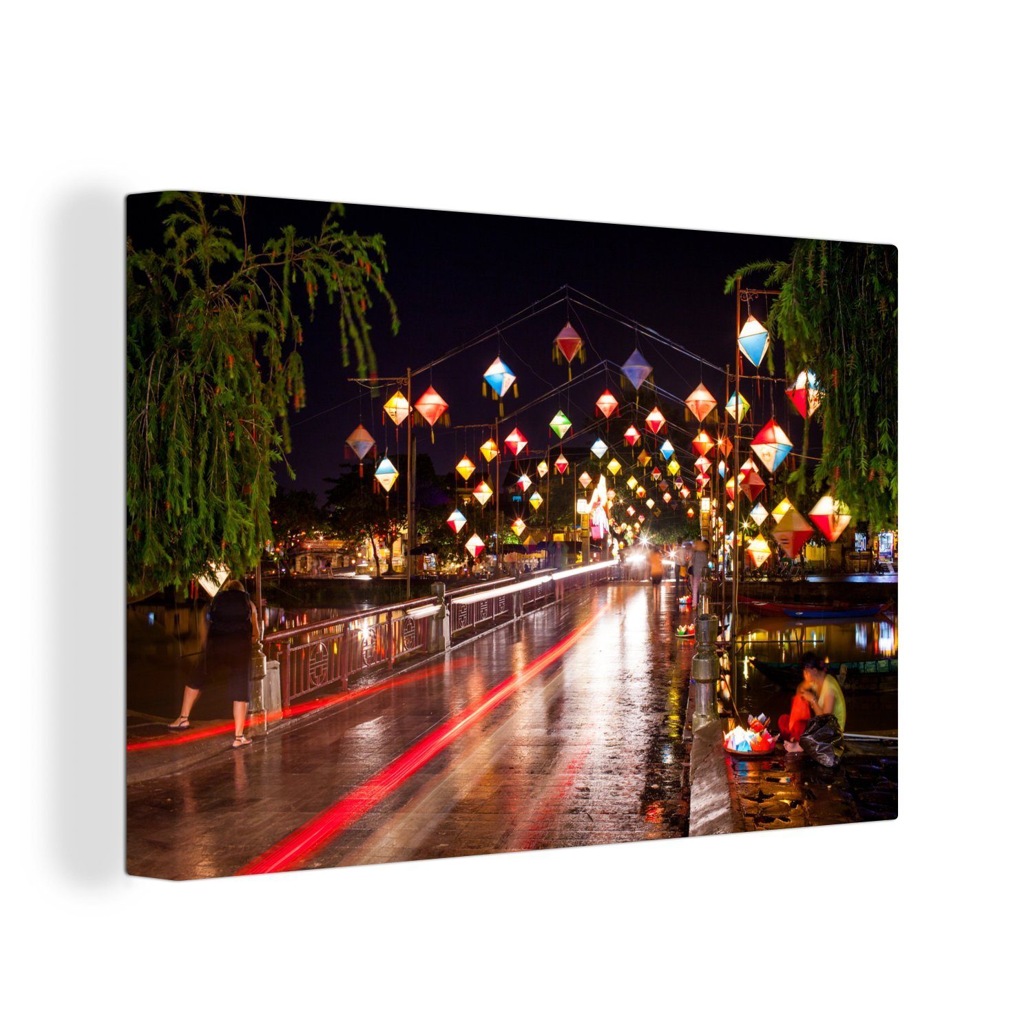 OneMillionCanvasses® Leinwandbild Die Nachtbrücke in Hoi An in Vietnam, (1 St), Wandbild Leinwandbilder, Aufhängefertig, Wanddeko, 30x20 cm