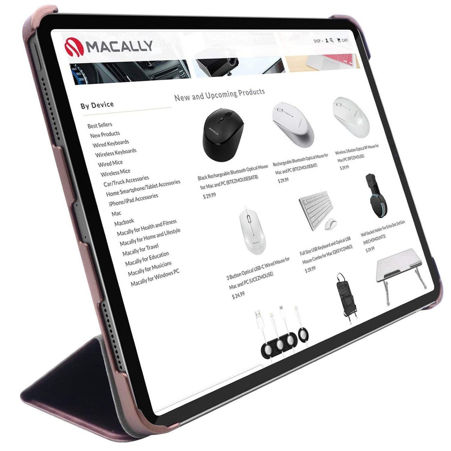 Macally Tablet-Hülle Schutz-Hülle Ständer Smart Tasche Cover Etui, für Apple iPad Pro 11" 2020 und 2021, Befestigung für Apple Pencil