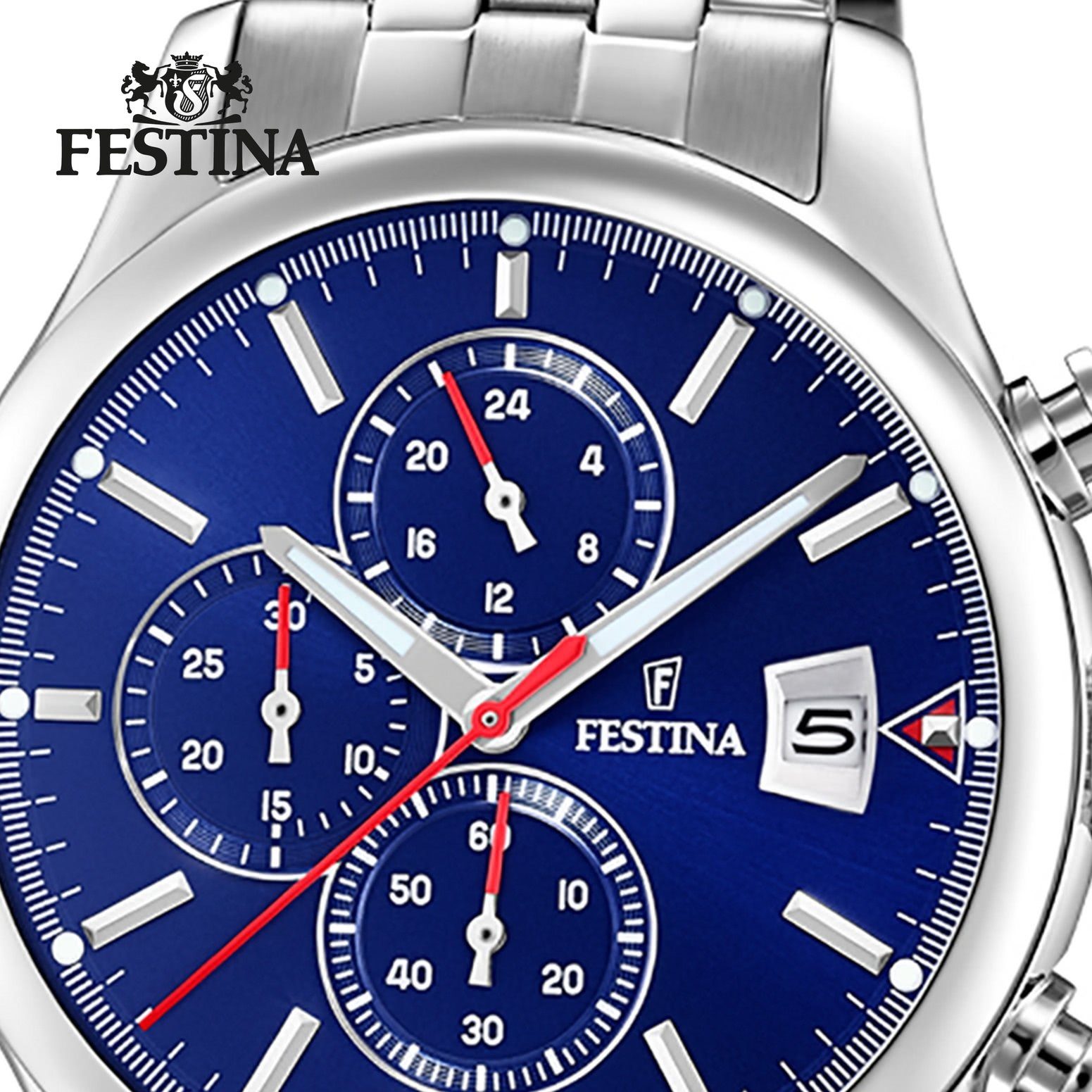 Festina Chronograph Festina silber F20374/2 Edelstahlarmband Armbanduhr Edelstahl, Uhr rund, Herren Herren