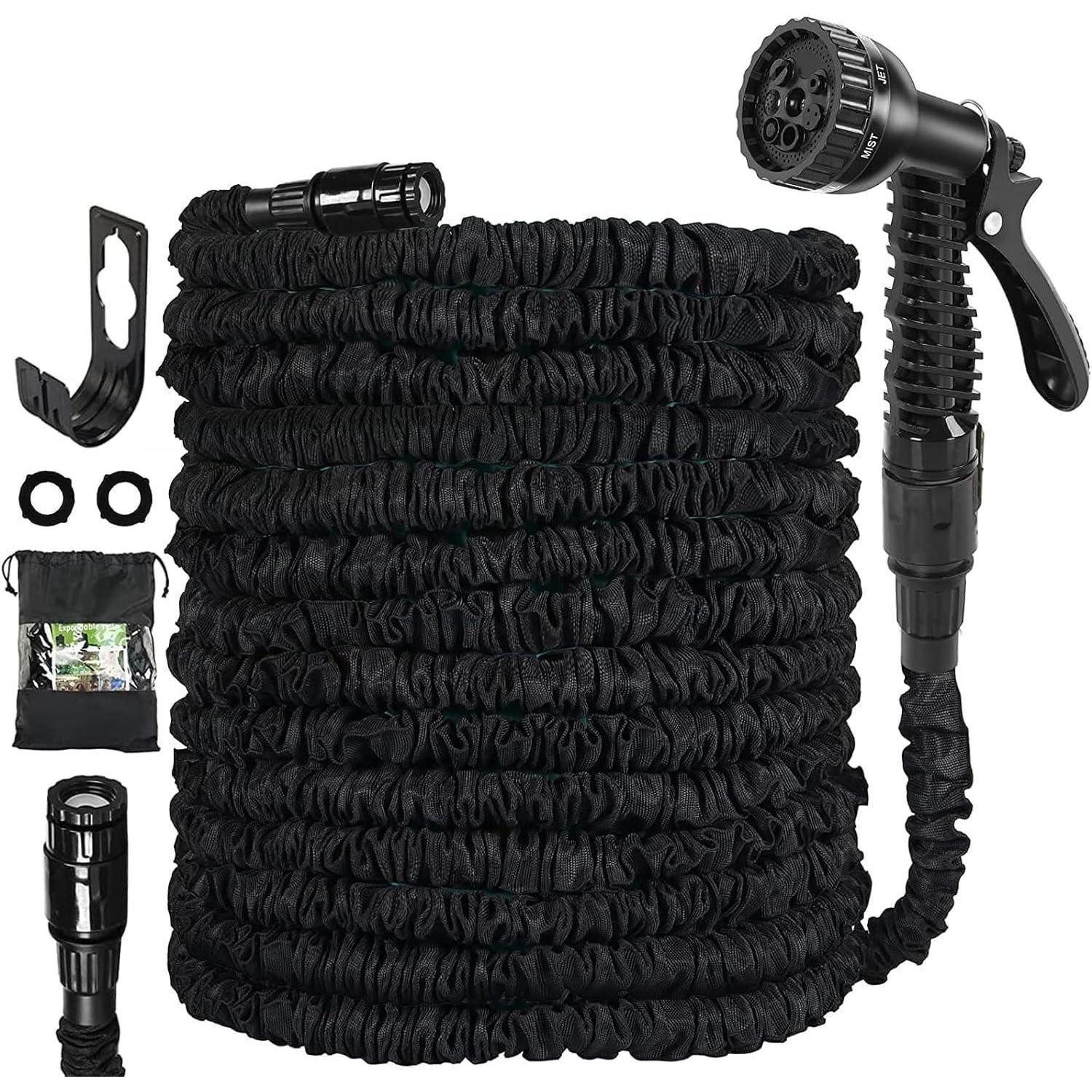 LuxusKollektion Gartenschlauch Gartenschlauch flexibel dehnbar 30m 7 Funktionen Schwarz-100ft