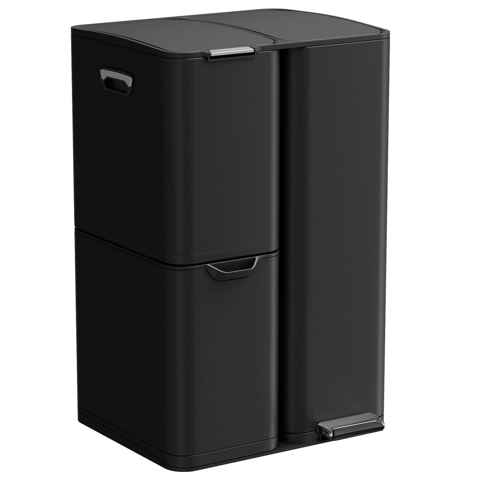 TLGREEN Mülltrennsystem 60L Edelstahl Abfallsammler mit 3 Fächern,Pedal- und Handbedienung, Soft-Close Deckel, Anti-Fingerabdruck, für Küche & Wohnzimmer