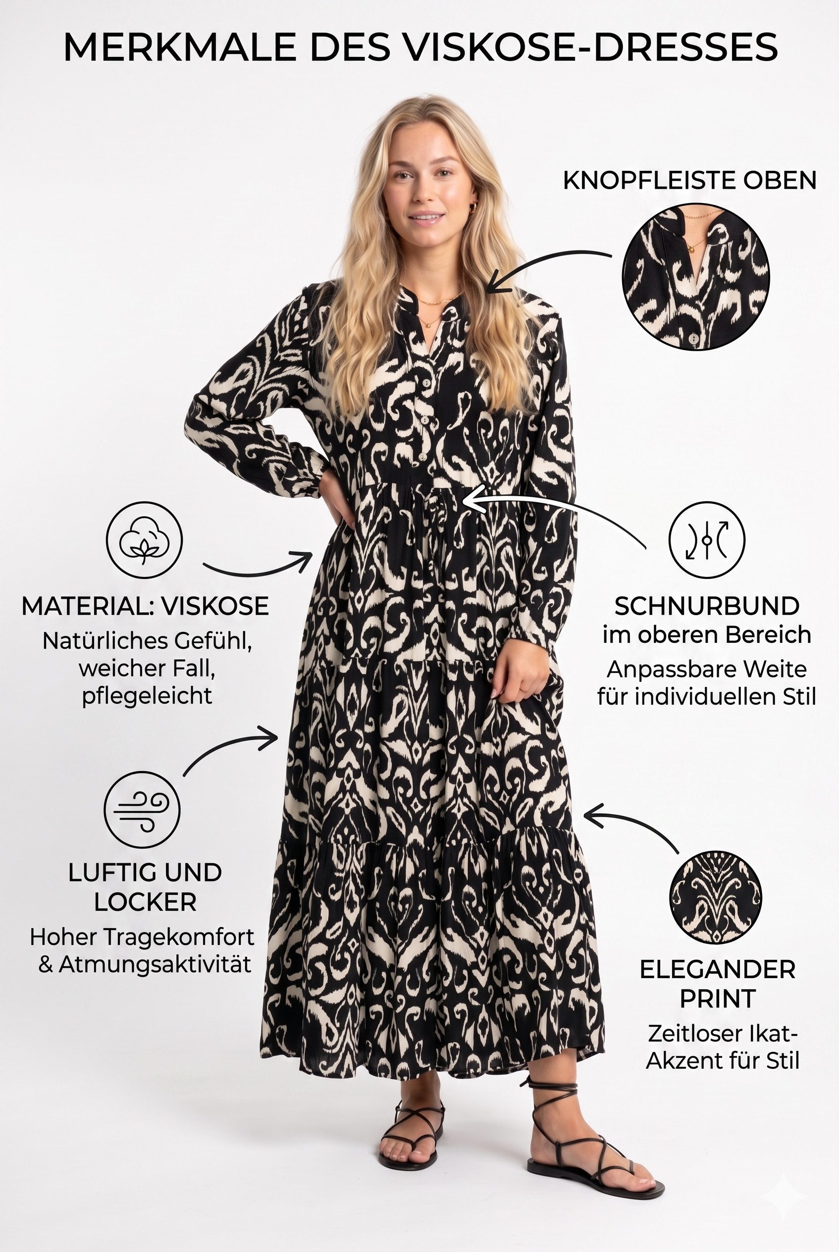 Sommerkleid Sommerkleid Damen Lang Viskose Elegantes Maxikleid lang