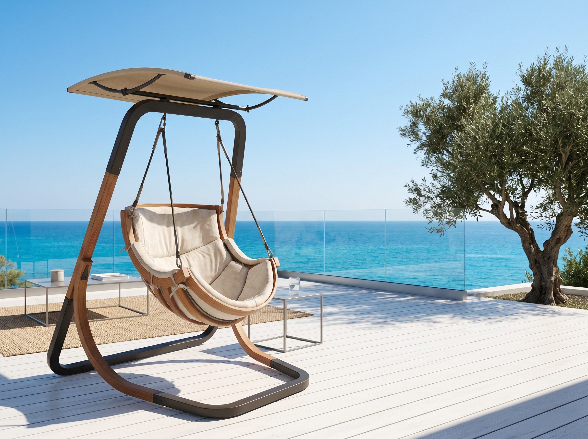 bv-vertrieb Hängesessel Hängesessel Loungesessel mit Regen-Sonnenschutz Bezug Beige #3706