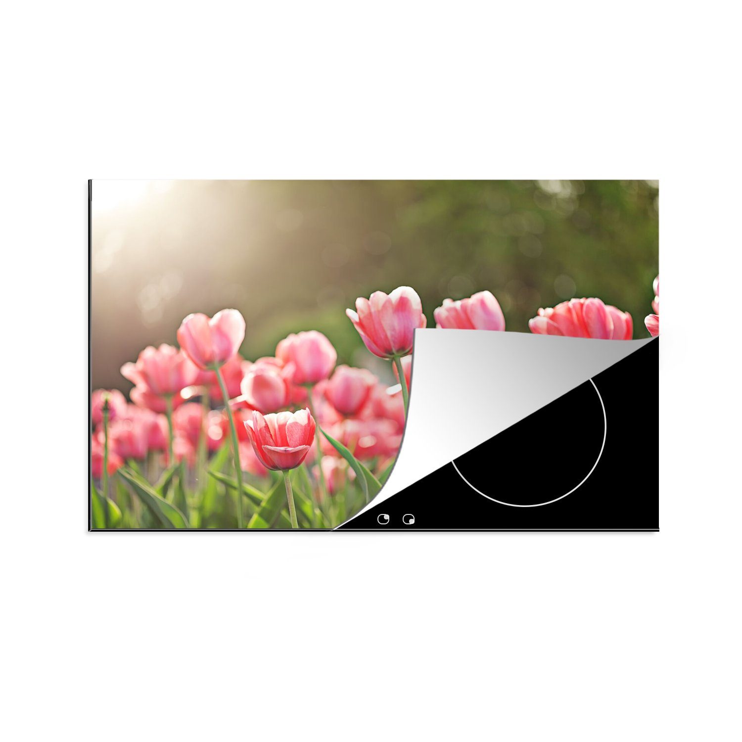 MuchoWow Herdblende-/Abdeckplatte Tulpen - Sonne - Frühling, Vinyl, (1 tlg), 80x52 cm, Induktionskochfeld Schutz für die küche, Ceranfeldabdeckung