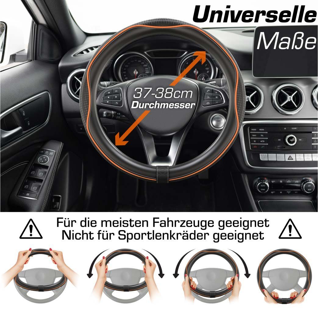 Perforierten Orange Lenkradbezug Details mit Ø Upgrade4cars 39,00 Grip cm, Linien-Design für - SportsLine, 37,00 mehr Stilvolles