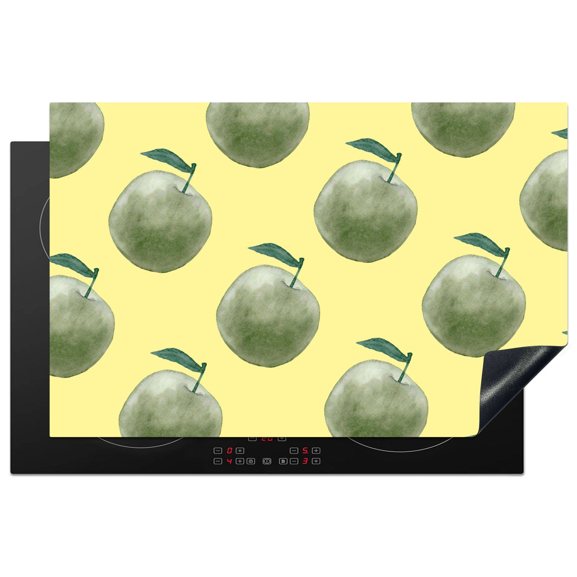 MuchoWow Herdblende-/Abdeckplatte Äpfel Schutz 81x52 für (1 - küche, Vinyl, tlg), Grün cm, Ceranfeldabdeckung Induktionskochfeld die Muster, 