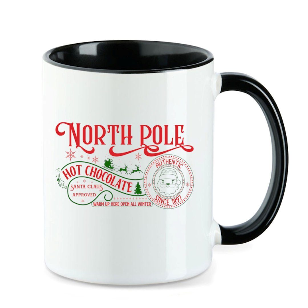 Primawela Tasse Advent Weihnachten Tasse North Pole Kaffeetasse Weihnachtsmotiv Schwarz