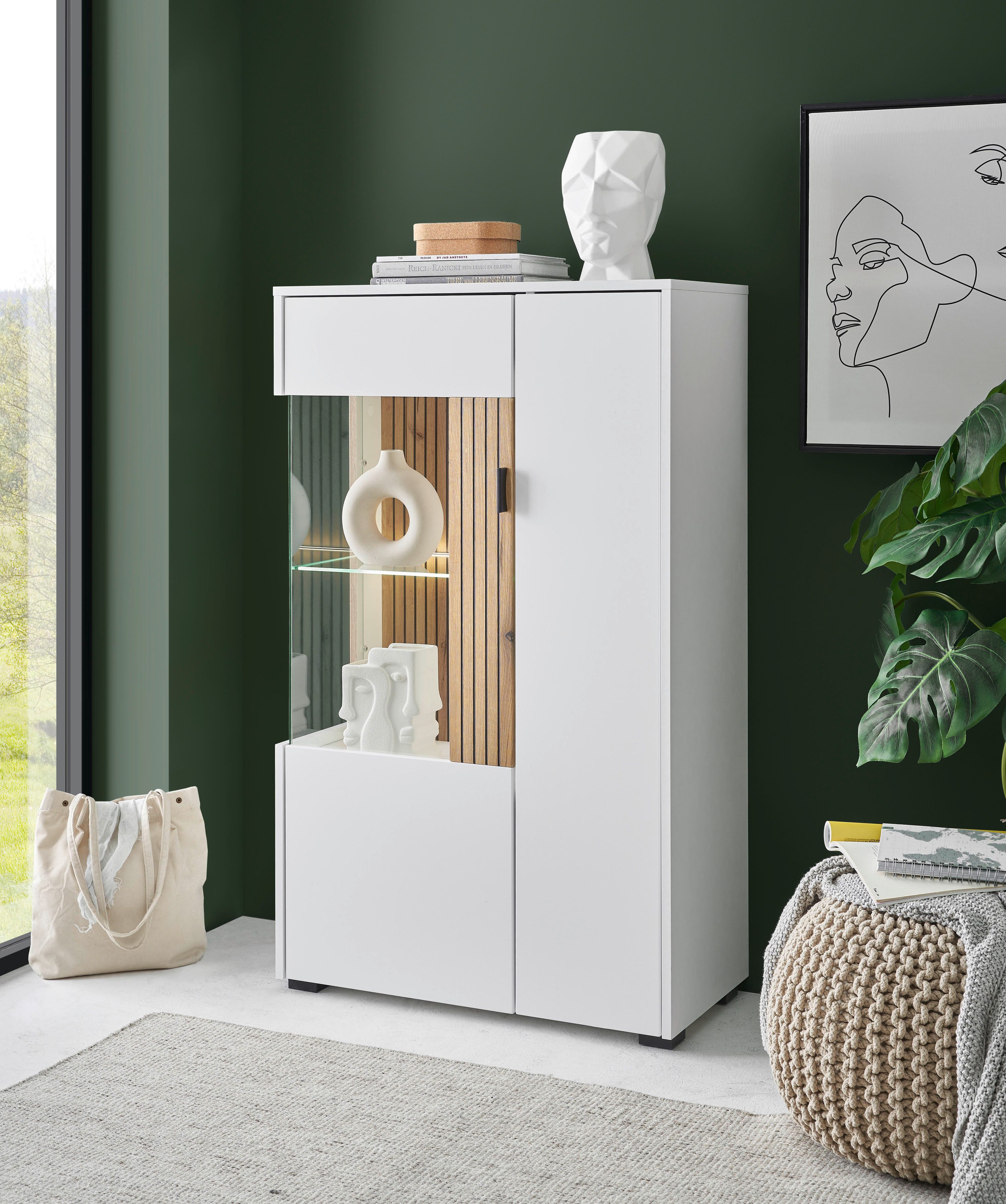 Home affaire Vitrine Hudson, Stauraumvitrine in moderner Trendfarbe, Griffe aus Metall (Schwarz), Höhe 125 cm
