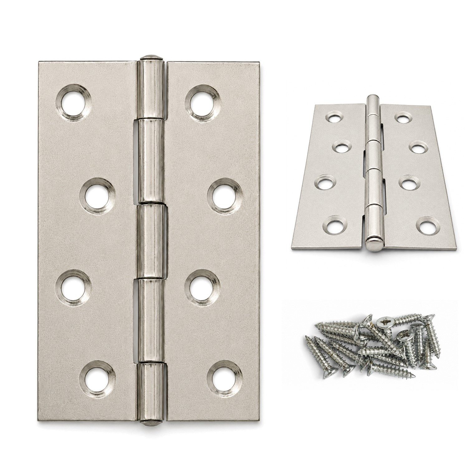 HOOZ Möbelbeschlag Scharniere Edelstahl 87x55mm 2er Set Möbelscharnier inkl. Schrauben (2 St., Set), Gerolltes Klappscharnier mit 315° Öffnungswinkel und 8 Senkbohrungen