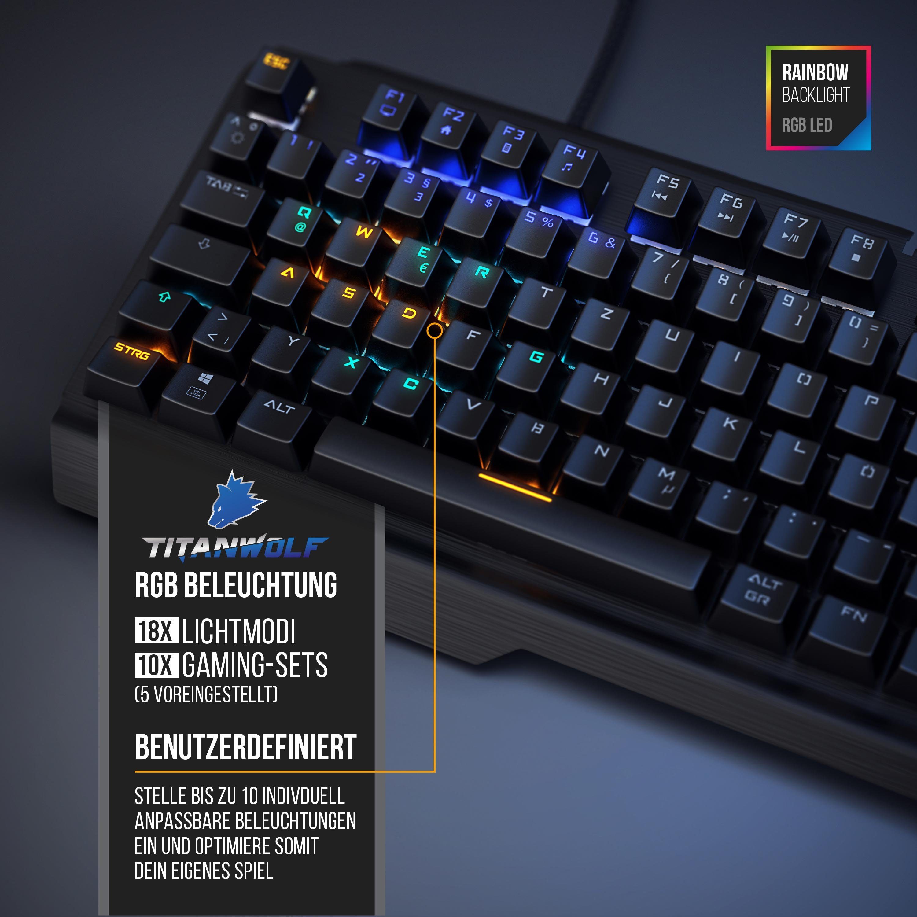 Kailh Blue, LED-Beleuchtung) Gaming-Tastatur Keyboard, Anti-Ghosting, Titanwolf (mechanisches