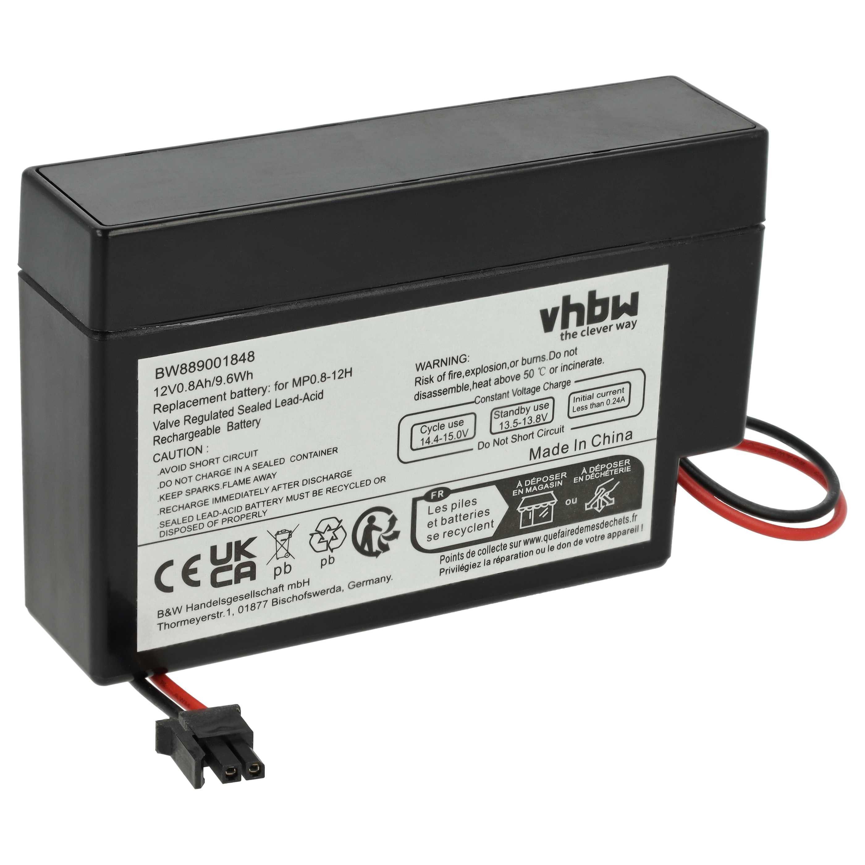 vhbw Akku Ersatz für MP0.8-12H für Notbeleuchtung / Medizin / Rollladen- & Akku Akku AGM 800 mAh (12 V, 1 St), Leistungsfähiger Ersatzakku geeignet für diverse Anwendungsbereiche