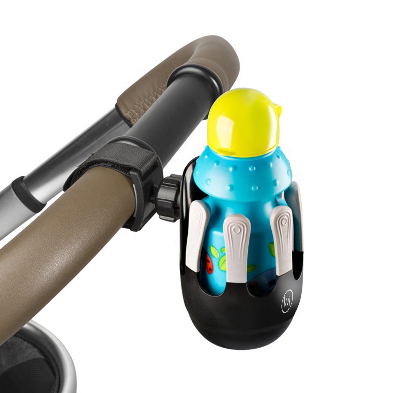 Wicked Chili Kinderwagen-Adapter Getränkehalter für Kinderwagen, Flaschenhalter Fläschchen Halterung, (2-tlg), mit 360° Gelenk, Anti-Rutsch-Befestigung und Klettverschluss
