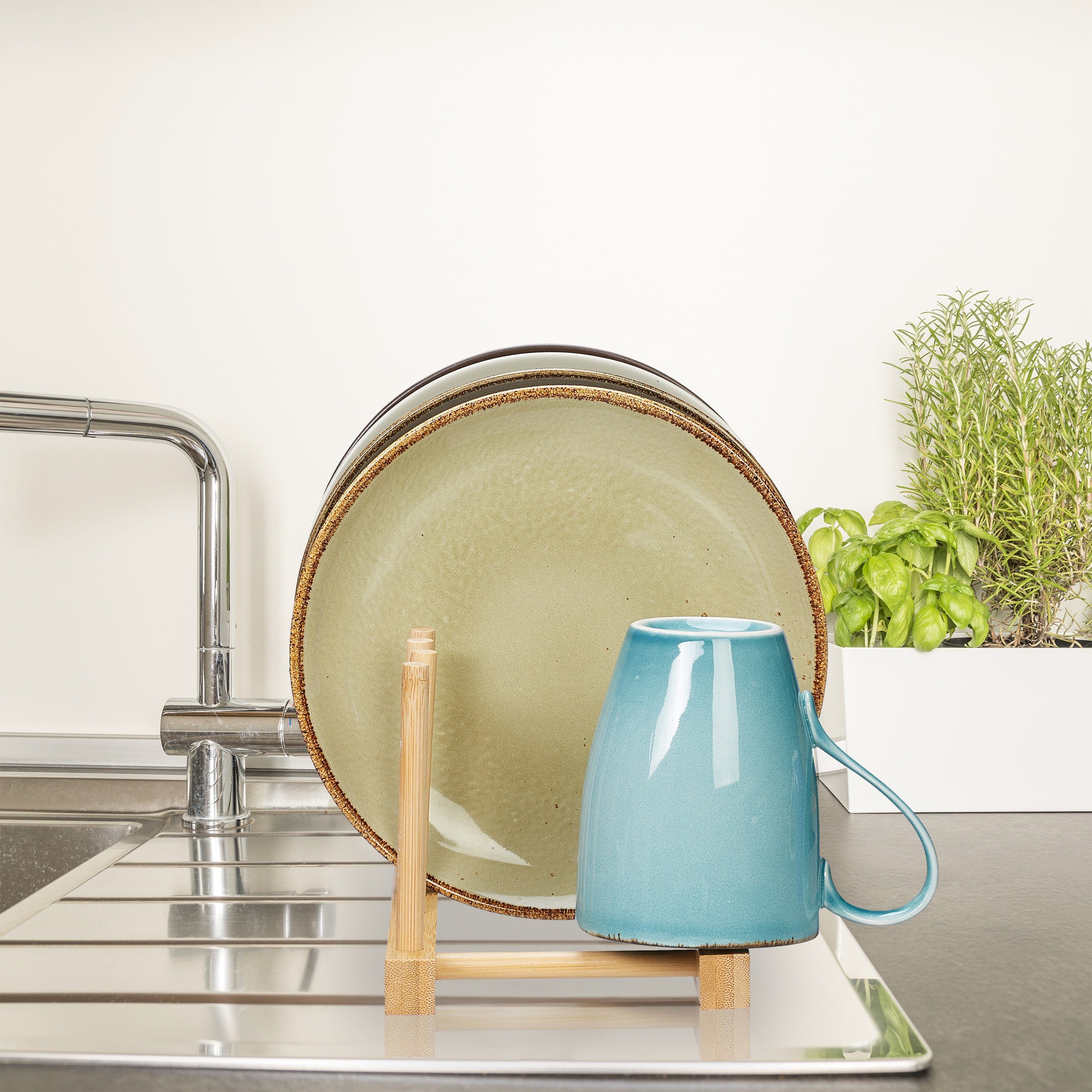 relaxdays Geschirrständer Tellerständer Bambus