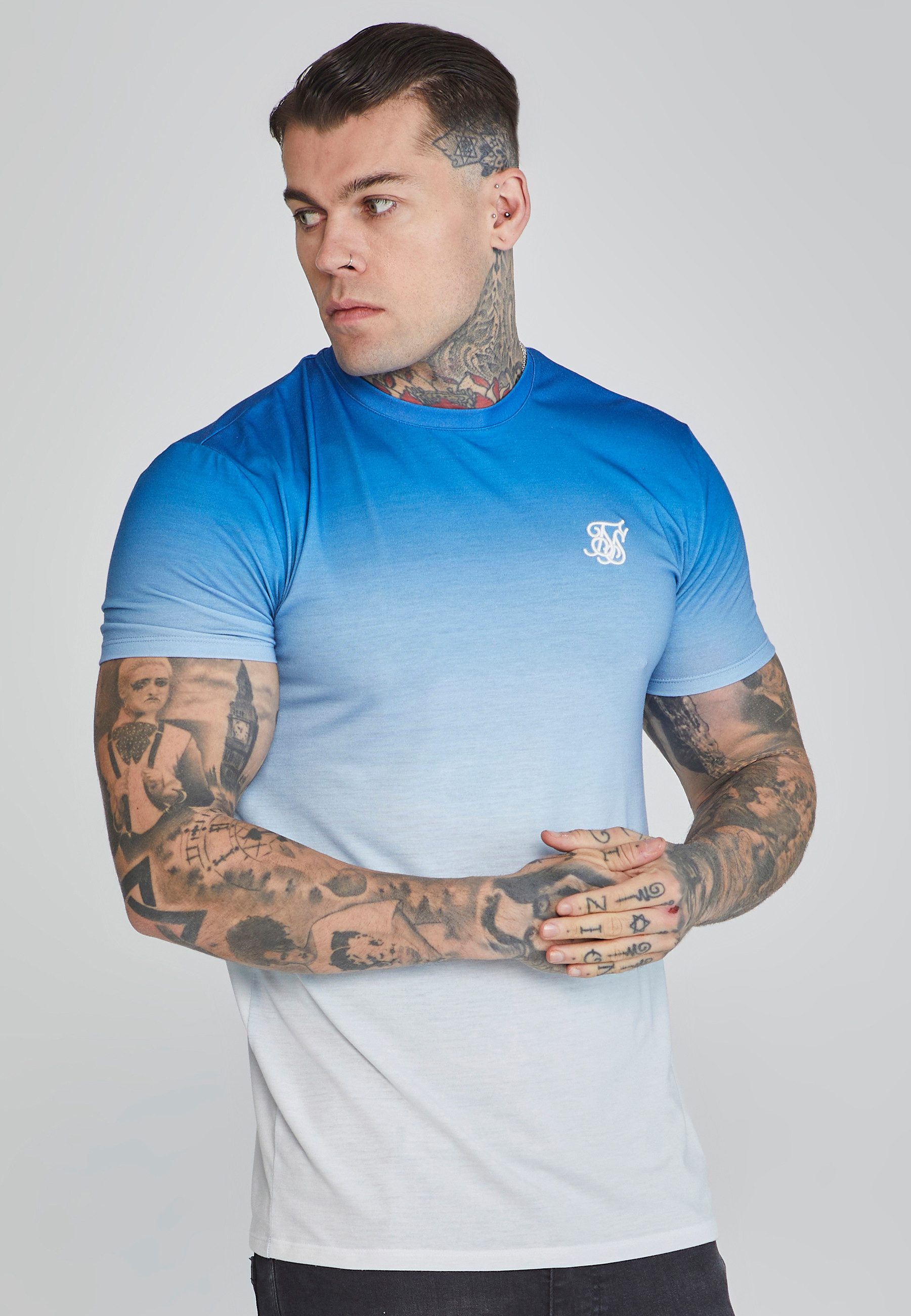 Siksilk T-Shirt SikSilk Herren Blau-Weiß Verlauf günstig online kaufen