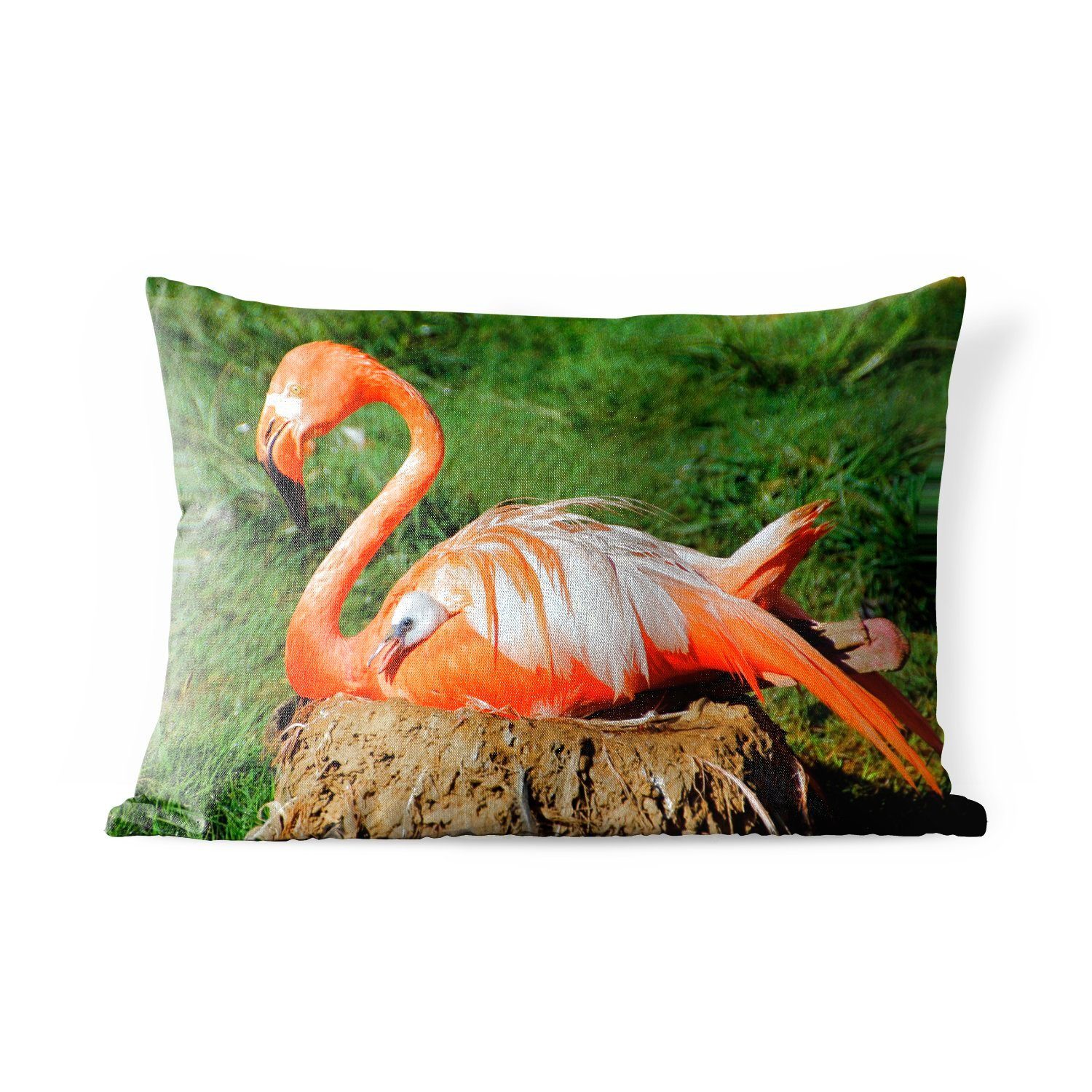 MuchoWow Dekokissen Flamingo beschützt ihr Küken unter ihren Flügeln, Outdoor-Dekorationskissen, Polyester, Dekokissenbezug, Kissenhülle