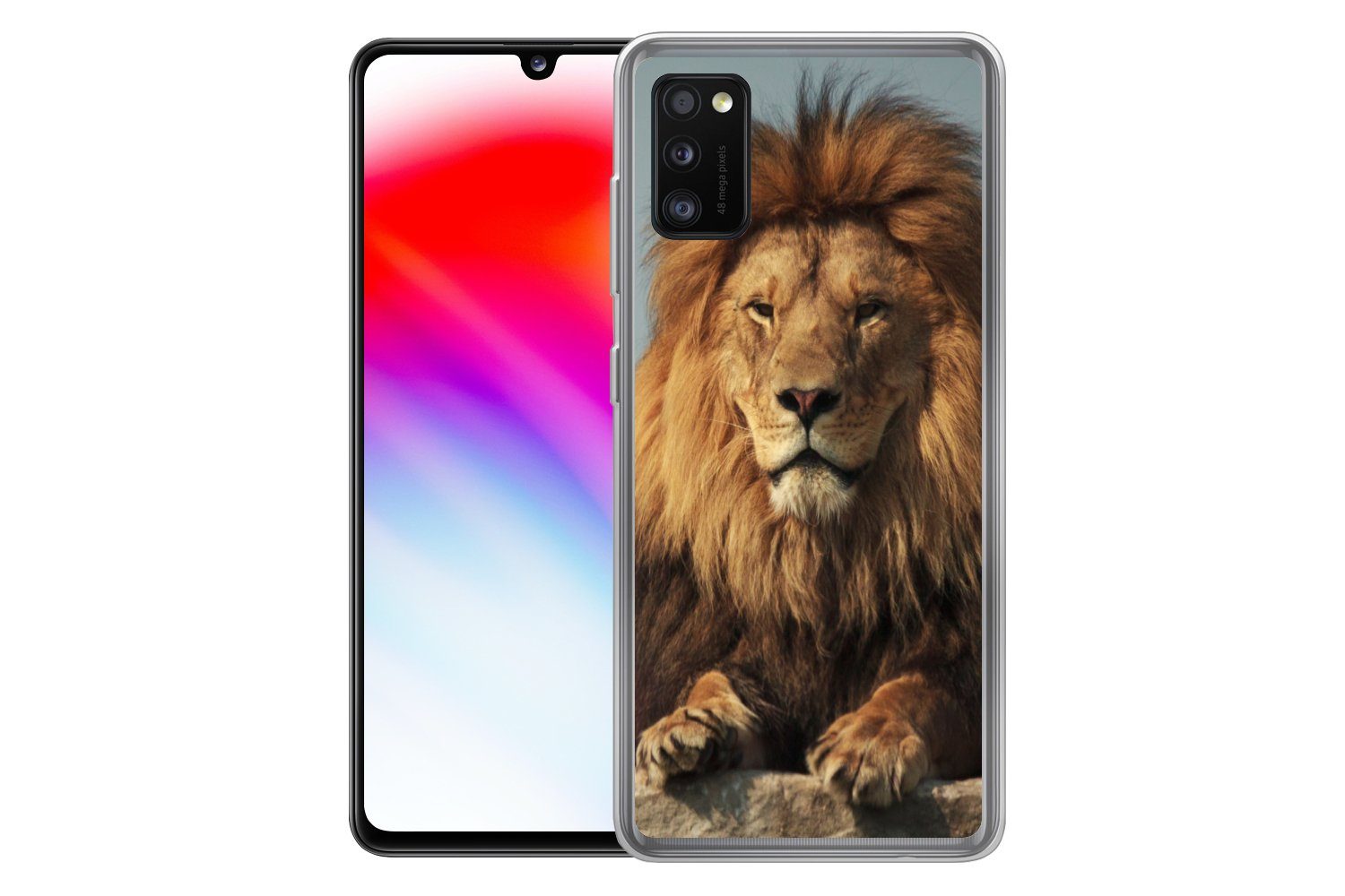 MuchoWow Handyhülle für Samsung Galaxy A41 Löwe - Felsen - Porträt, Smartphone-Bumper, Print, Handy Schutzhülle Dünn