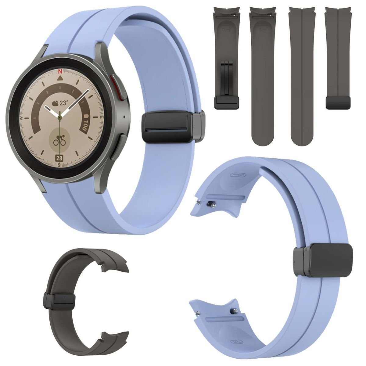 Wigento Smartwatch-Armband Für Samsung Galaxy Watch 5 / 5 Pro 40 / 44 / 45  mm Uhr Kunststoff / Silikon Armband Ersatz Arm Band Ersatz H-Lila