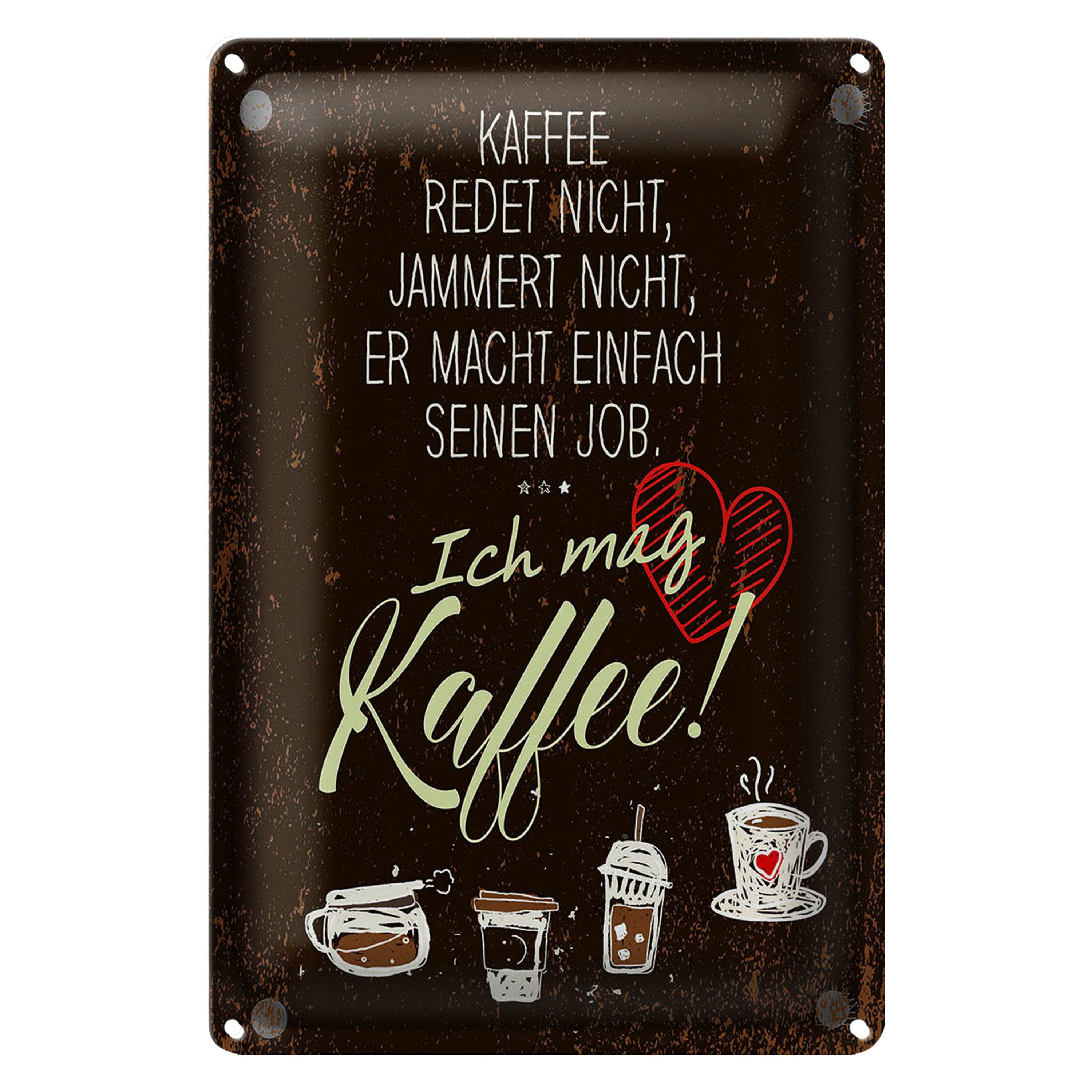 Roomando Metallschild Spruch ich mag Kaffee Herz 12x18cm