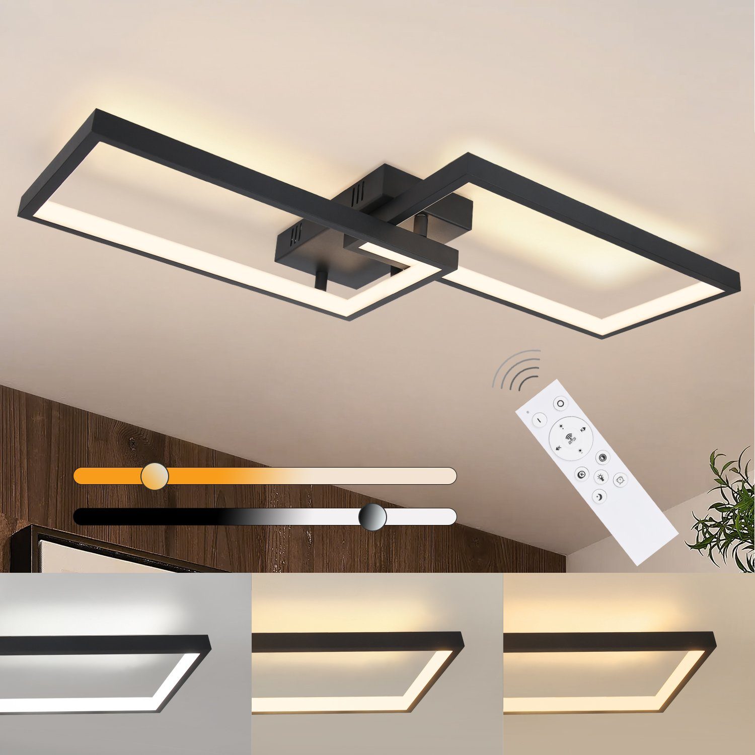 Nettlife LED Deckenleuchte Schwarz Deckenlampe 40W aus Metall Modern, Dimmbar mit Fernbedienung, LED fest integriert, Warmweiß, Neutralweiß, Kaltweiß, für Wohnzimmer Schlafzimmer Küche Esszimmer Arbeitszimmer Schwarz-Weiß