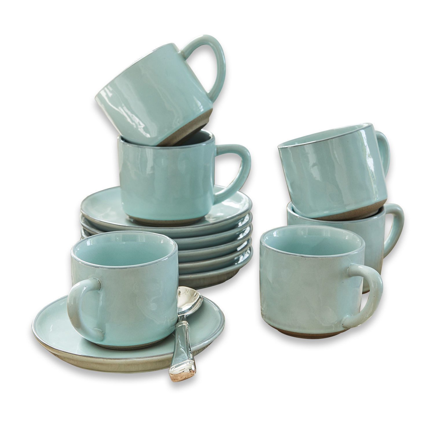 Mirabeau Geschirr-Set Tasse mit Untertasse 6er Set Biarré türkis, Steinzeug