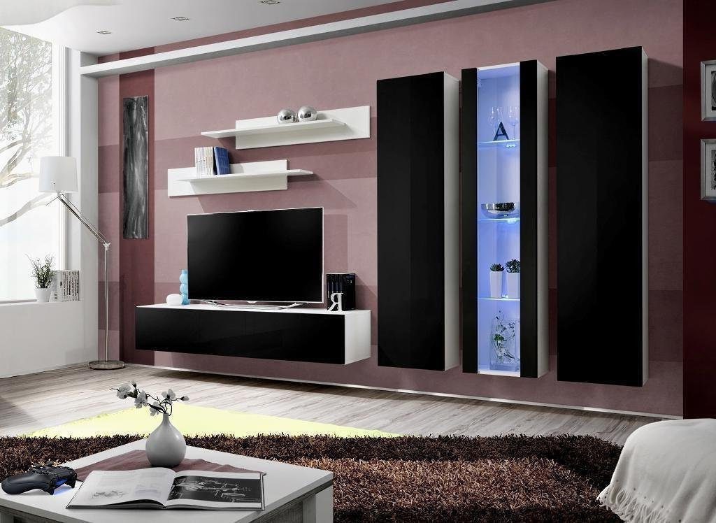 Xlmoebel Wohnwand Designer Wohnwand in Hochglanz Weiß mit eleganten Akzenten, Hergestellt in Europa