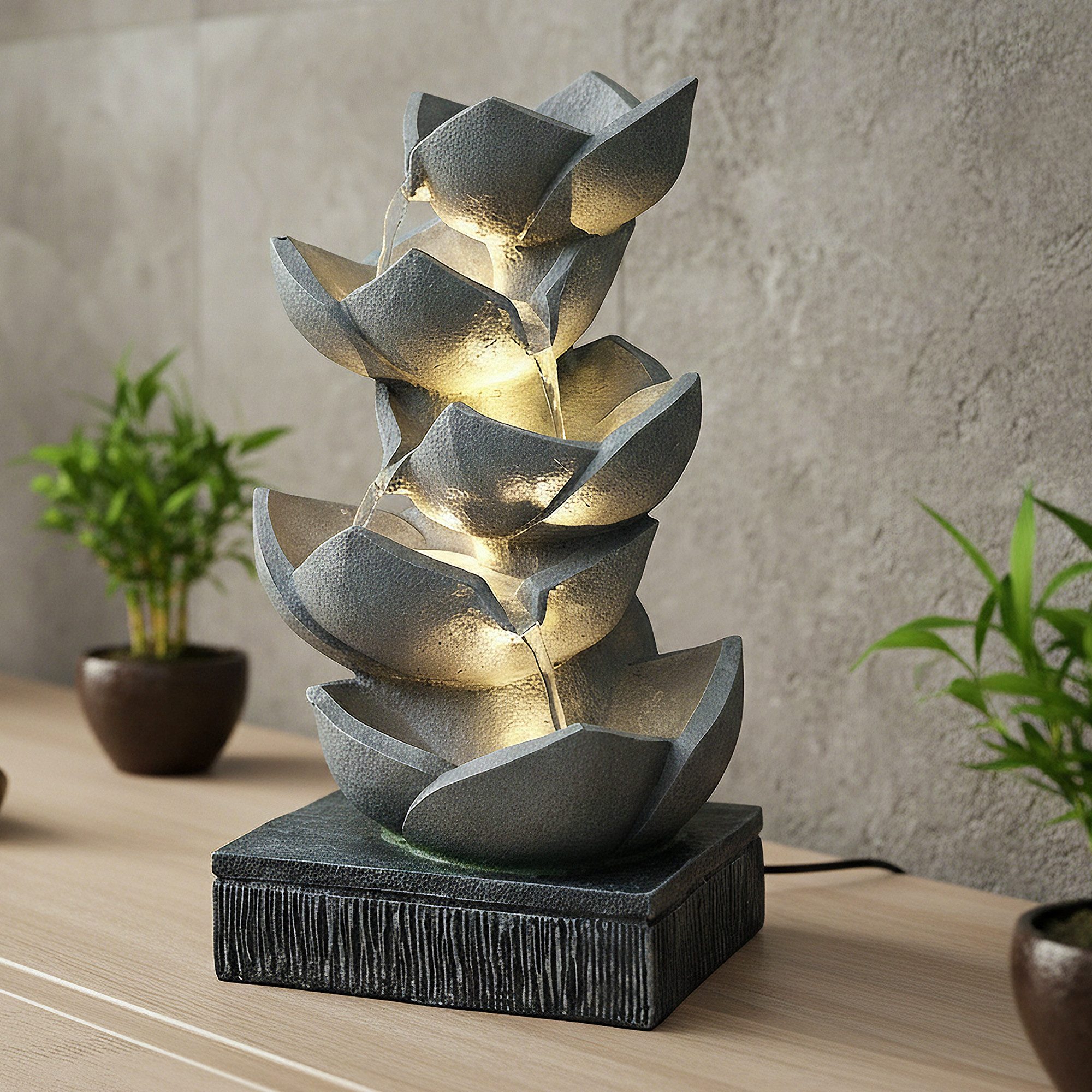 Arnusa Zimmerbrunnen Wasserspiel BK901 mit LED Beleuchtung Gartendekoration 47 cm, Gartenfigur Skulptur Gartenbrunnen Springbrunnen