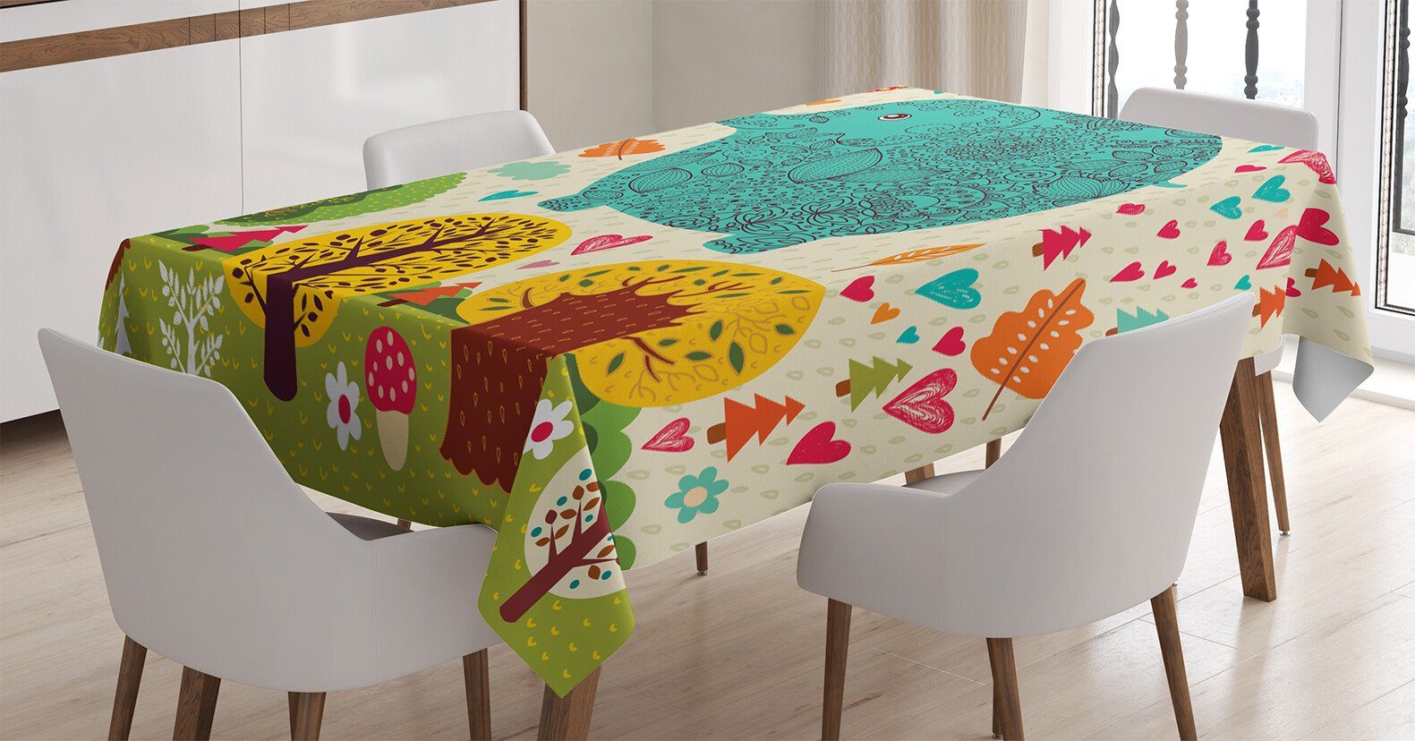 Abakuhaus Tischdecke Farbfest Waschbar Für den Außen Bereich geeignet Klare Farben, Bunt Elephant Trees Leaves | Tischdecken