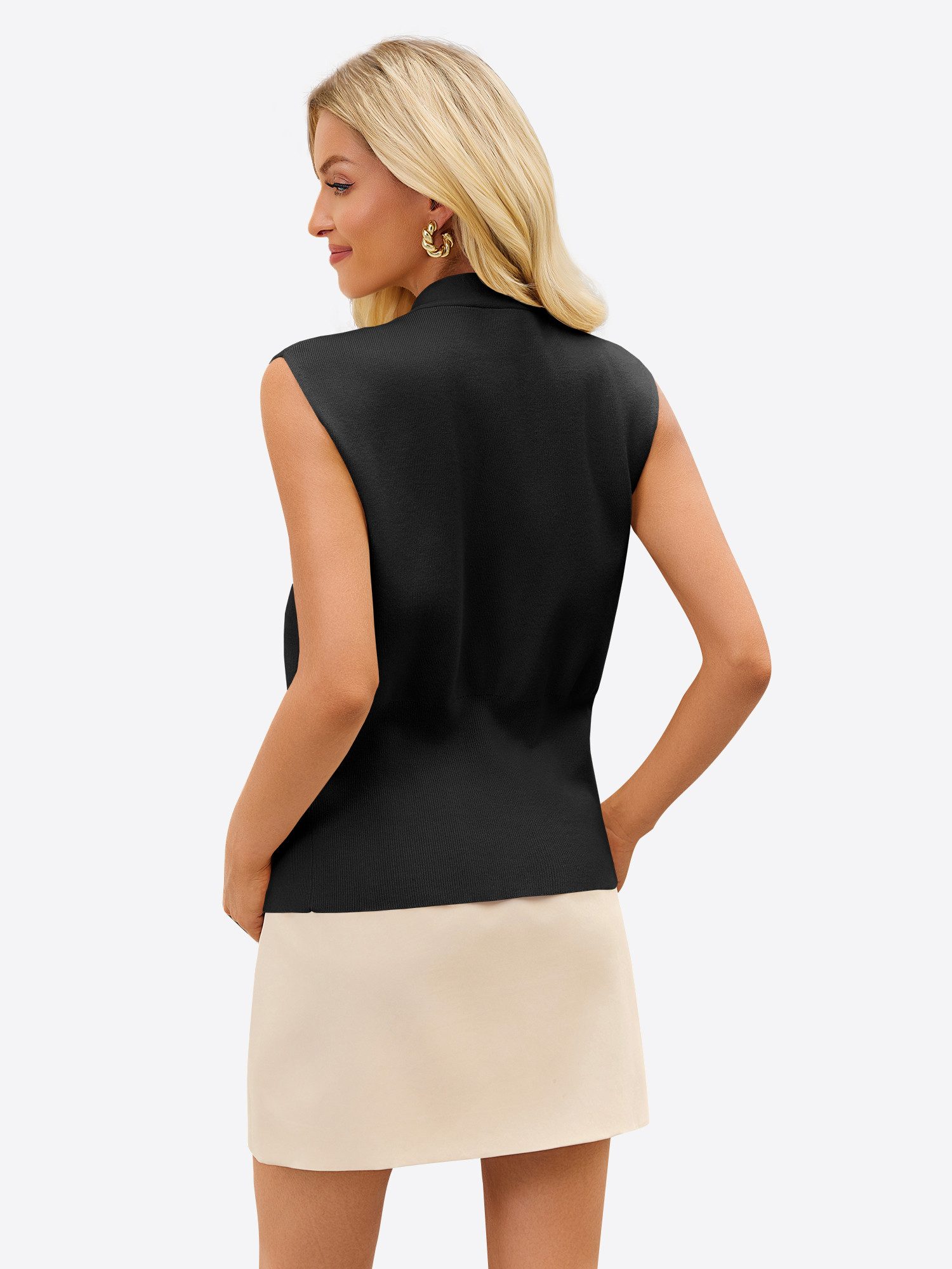 Imily Bela Strickweste Damen ärmellos mit V-Ausschnitt Knopf-Dekoration Elegant (Packung, 1-tlg., 1per-Pack) in Unifarbe